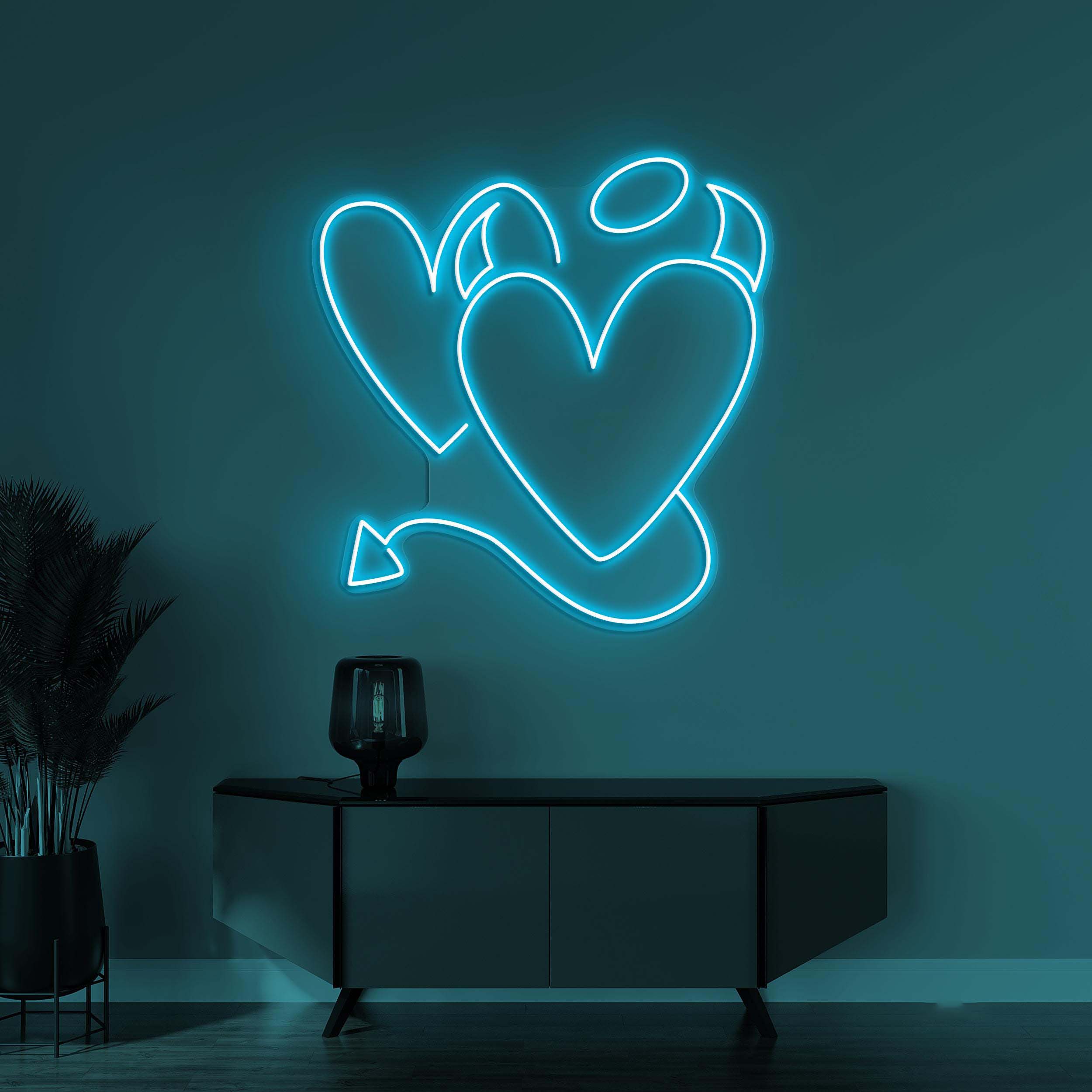 Devil Heart Neon Sign, Devil Heart LED Light, Angel and Devil Hearts Decor, Demon Heart Sign, Holo Neon Decor, Decor for Wedding, Shop & Bar