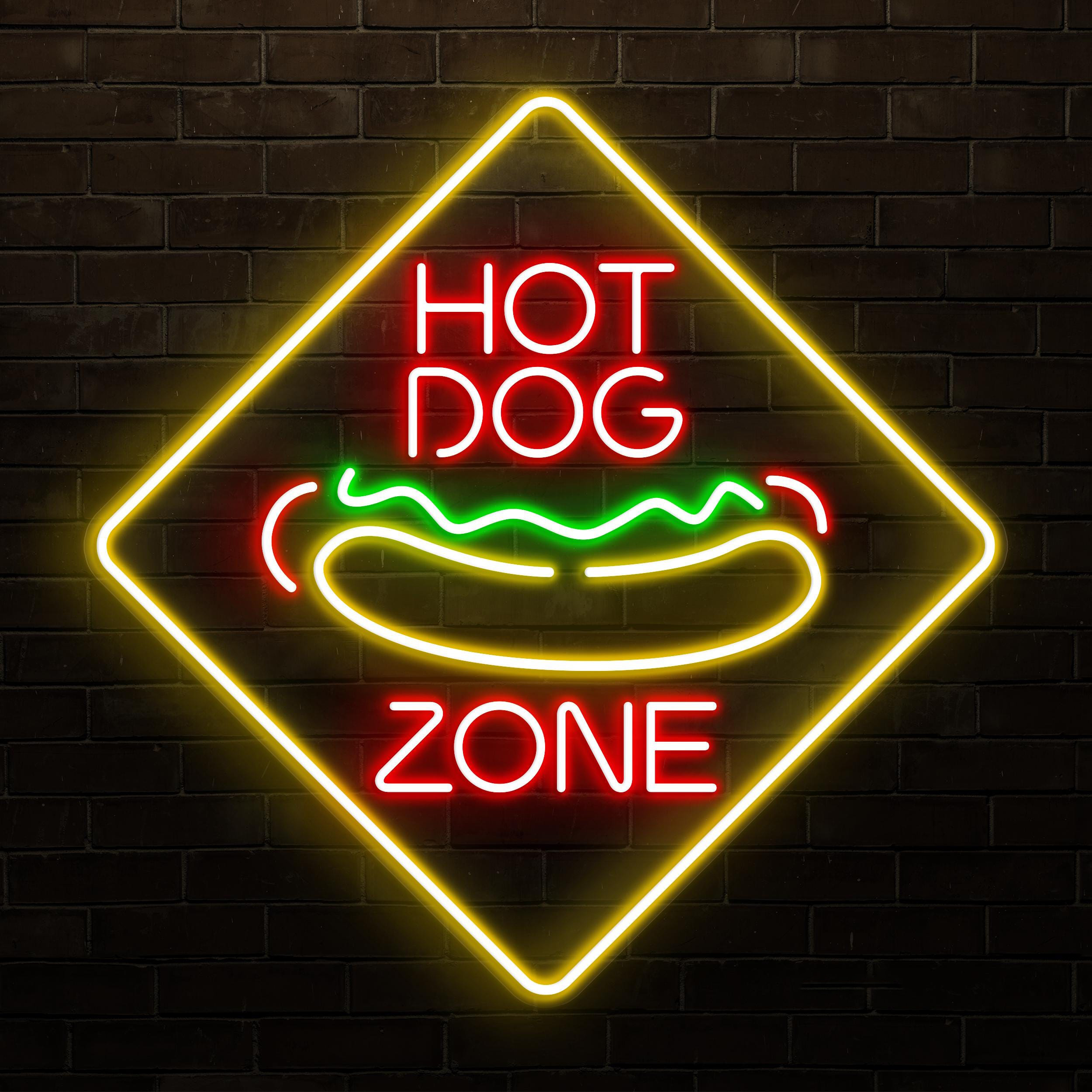Hot Dog Zone Neon Sign, Hot Dog Zone LED Light, Fast Food Area Wall Decor, Party Neon Sign, Gift For Hot Dog Lovers, Restaurant Neon Light