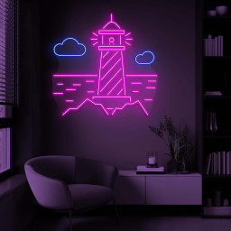 Lighthouse Neon Sign, Lighthouse LED Light, Lighthouse Wall Art, Coastal Home, Room, Cafe Party Decor, Shoreline Wall Art, Beach Cloud Decor
