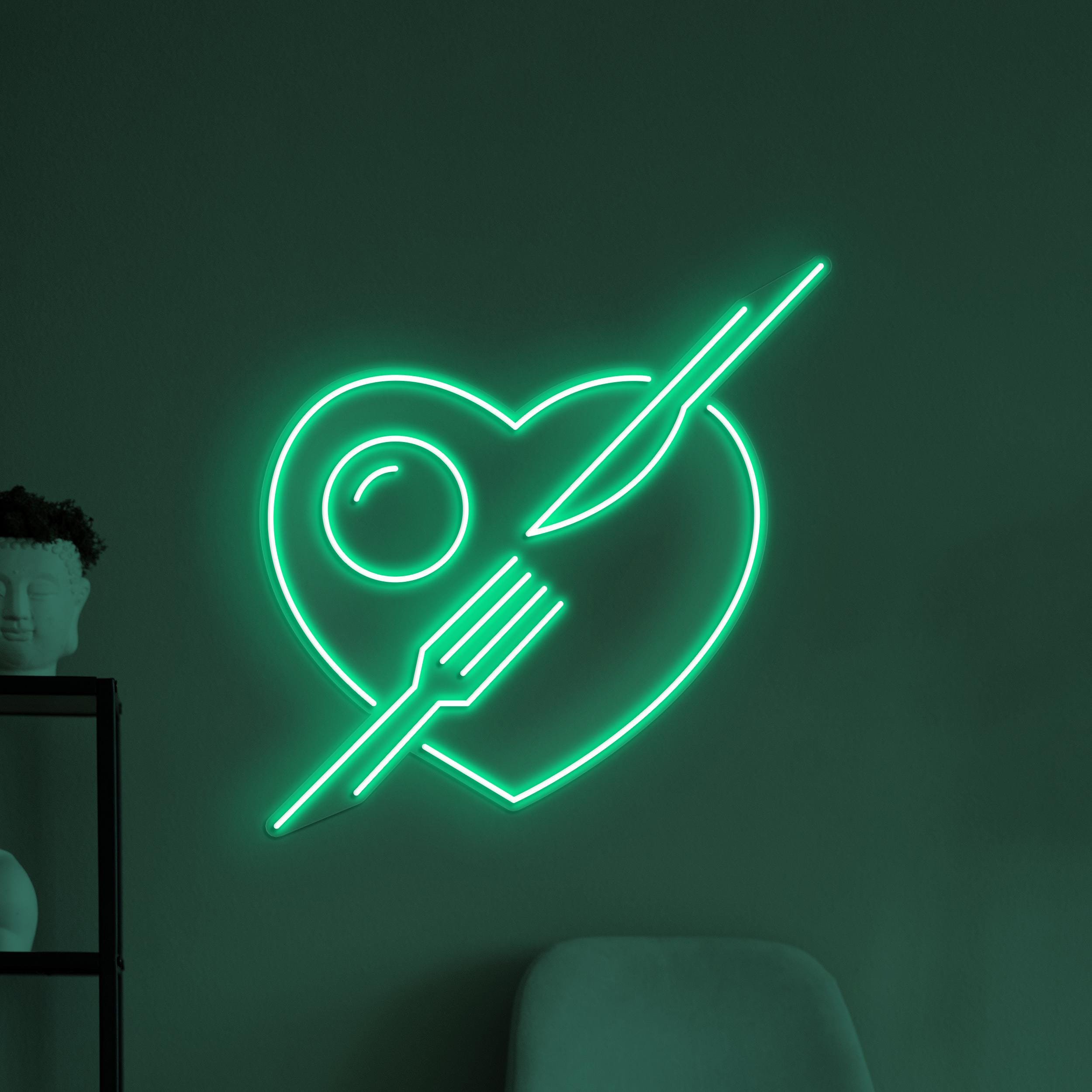 Heart Neon Sign, Heart With Fork & Knife LED Light, Love Food Wall Decor, Restaurants Wall Art, Foodie Love Neon Sign, Bar Cafe Wall Light
