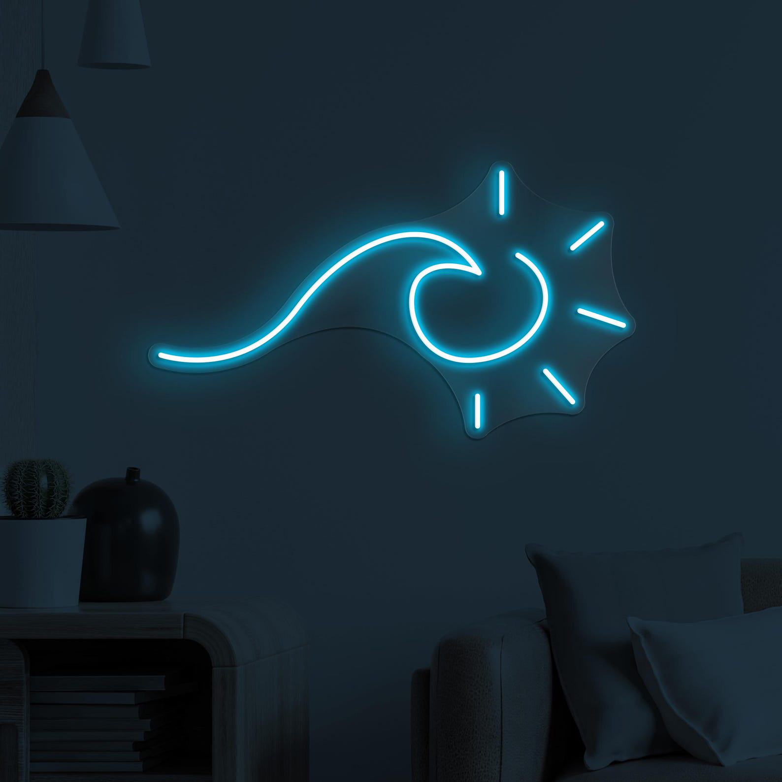 Wave With Sun Neon Sign, Wave With Sun LED Light, Wave & Sun Wall Decor, Beach Wall Art, Summer Vibes Neon Light, Kids Room Wall Decor