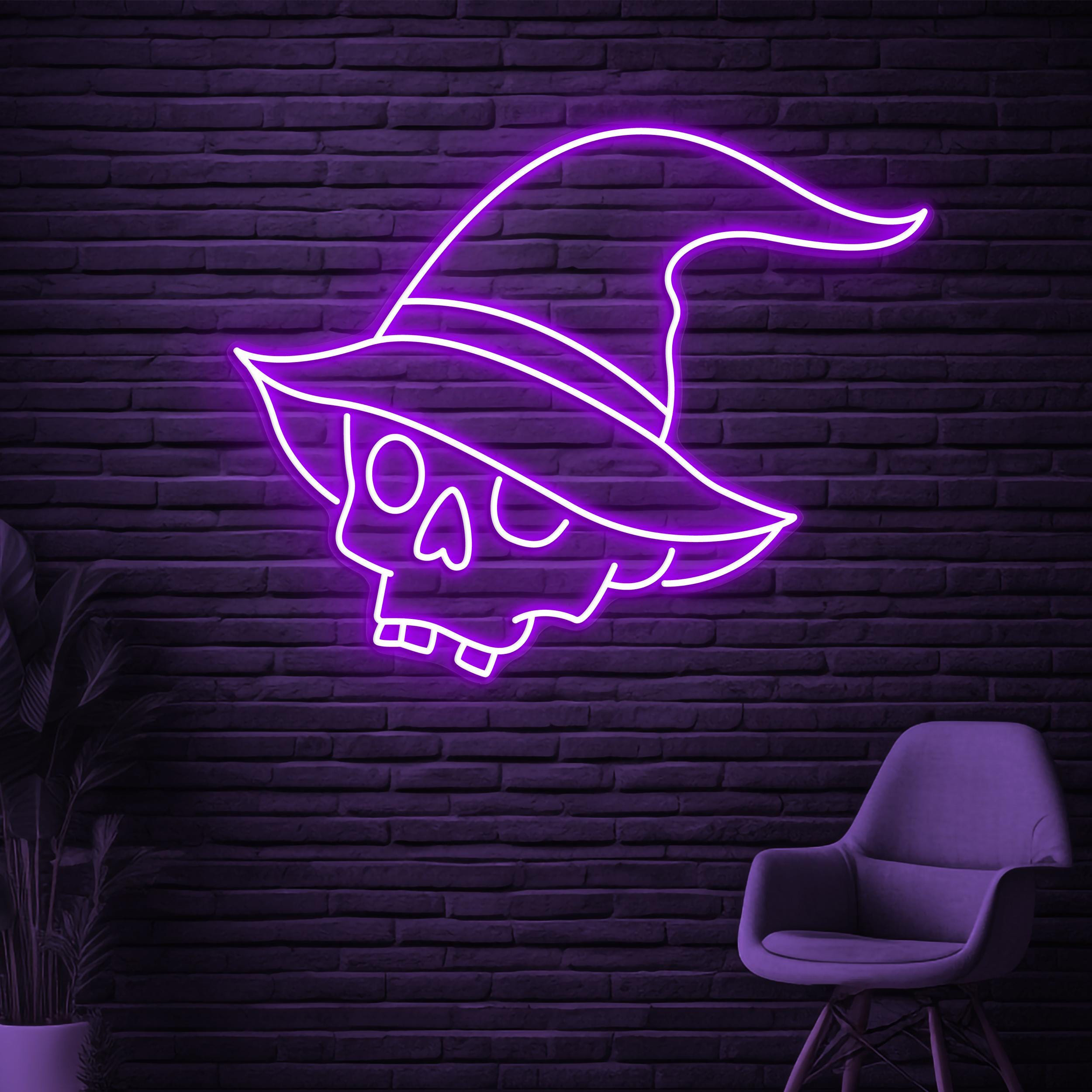 Witch Hat Skull Neon Sign, Witch Hat Skull LED Light, Skull Led Wall Decor, Spooky Neon Sign, Horror Room Wall Art, Skull Neon Wall Light