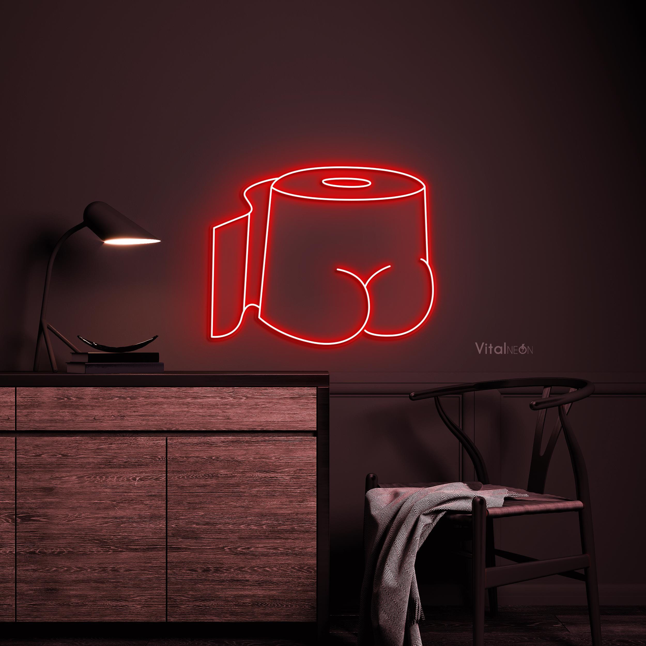 Toilet Paper Butt Neon Sign, Toilet Paper Butt LED Light, Toilet Tissue Wall Decor, Bum Bum Toilet Sign, Led Wall Art, Toilet Roll Art Light