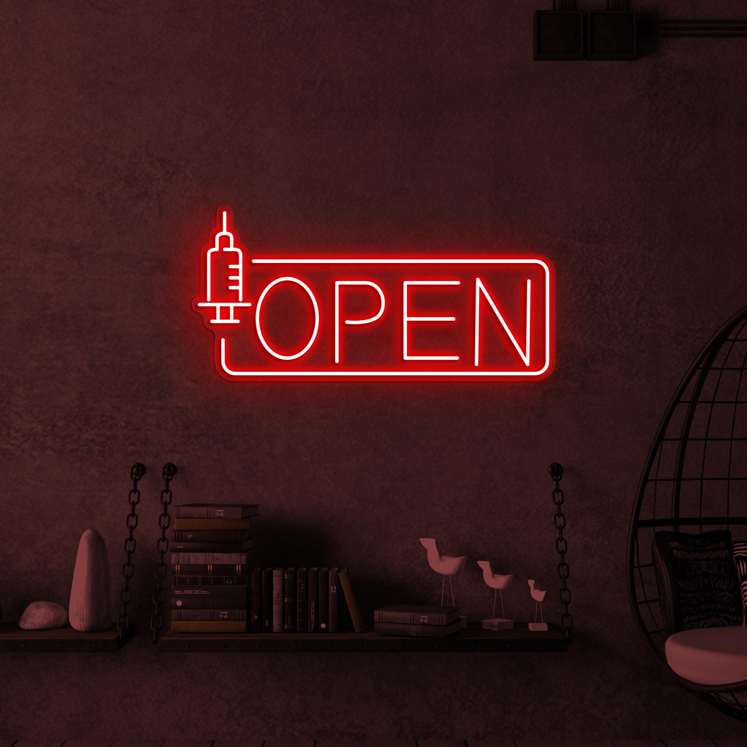 Open Neon Sign, Open LED Sign, Medical Wall Decor, Syringe Wall Art, Hospital Open Neon Light, Open Logo Led Sign, Business Logo Neon Sign