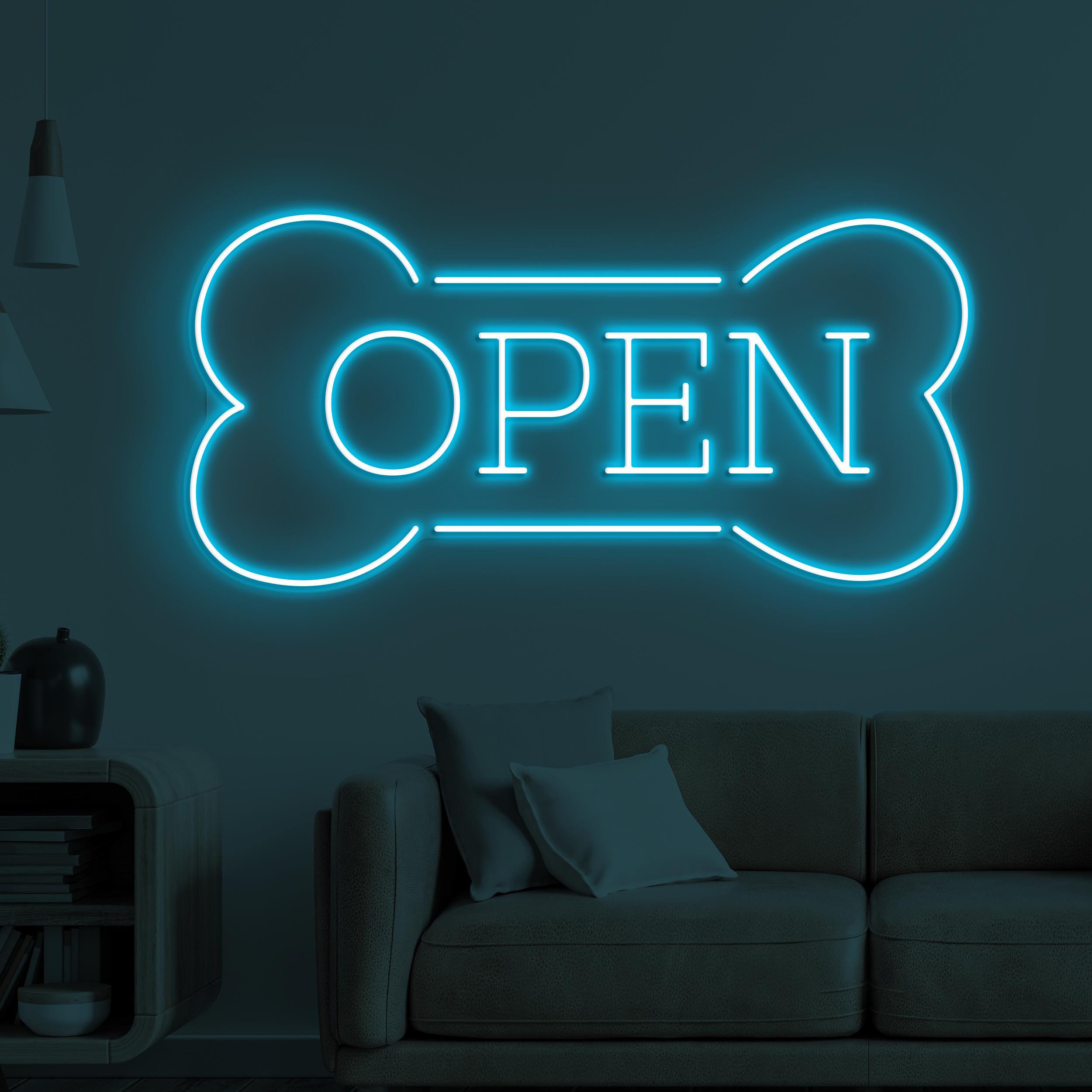 Open Neon Sign, Dog Bone Open LED Light, Open Logo Wall Art, Dog Shop Open Neon Light, Dog Lover Wall Art, Business Logo Decor, Pet Shop Art
