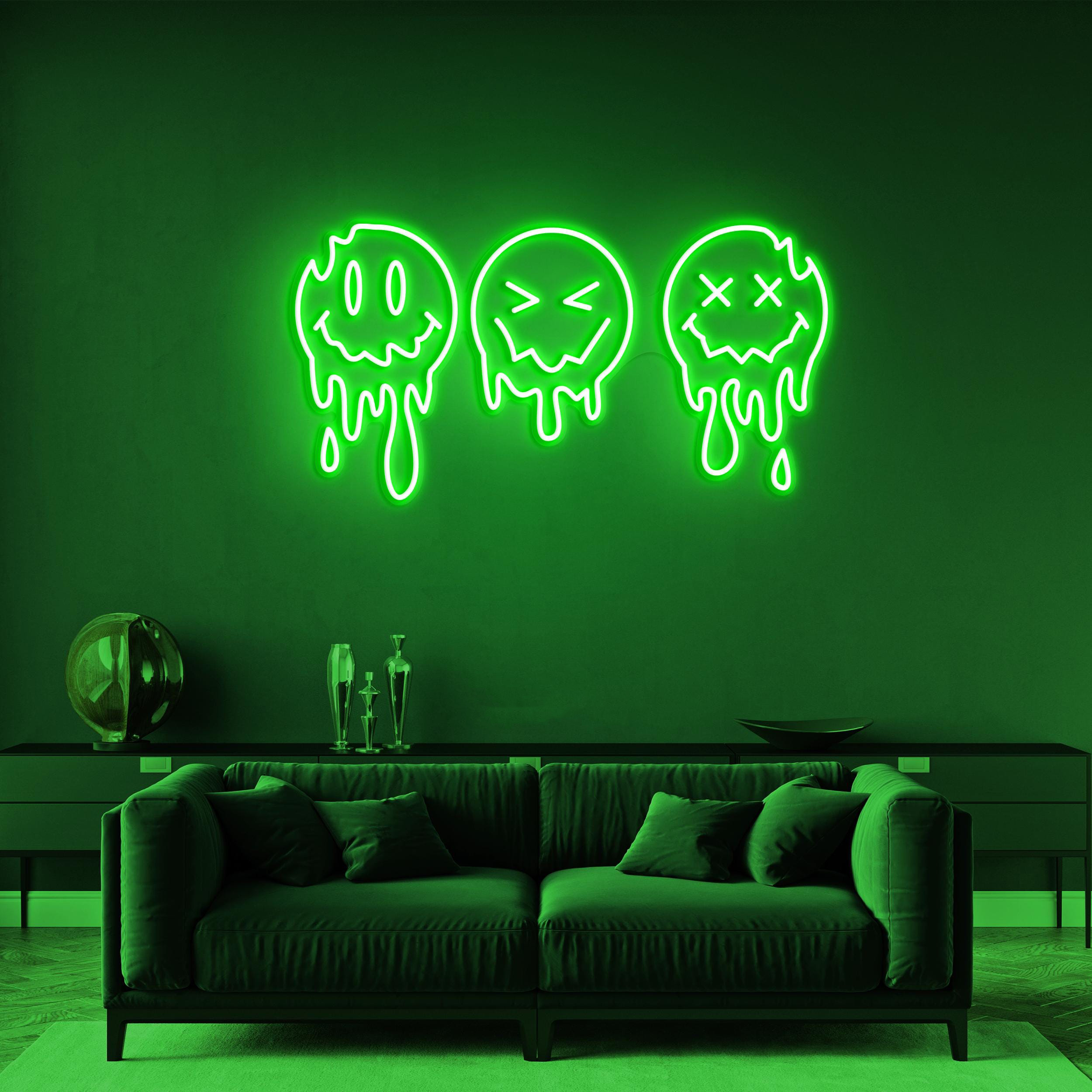 Dripping Smiley Faces Neon Sign, Smiley Faces LED Light, Dripping Smiley Faces Neon Art, Home Wall Decor, Halloween Wall Art, Kids Room Art