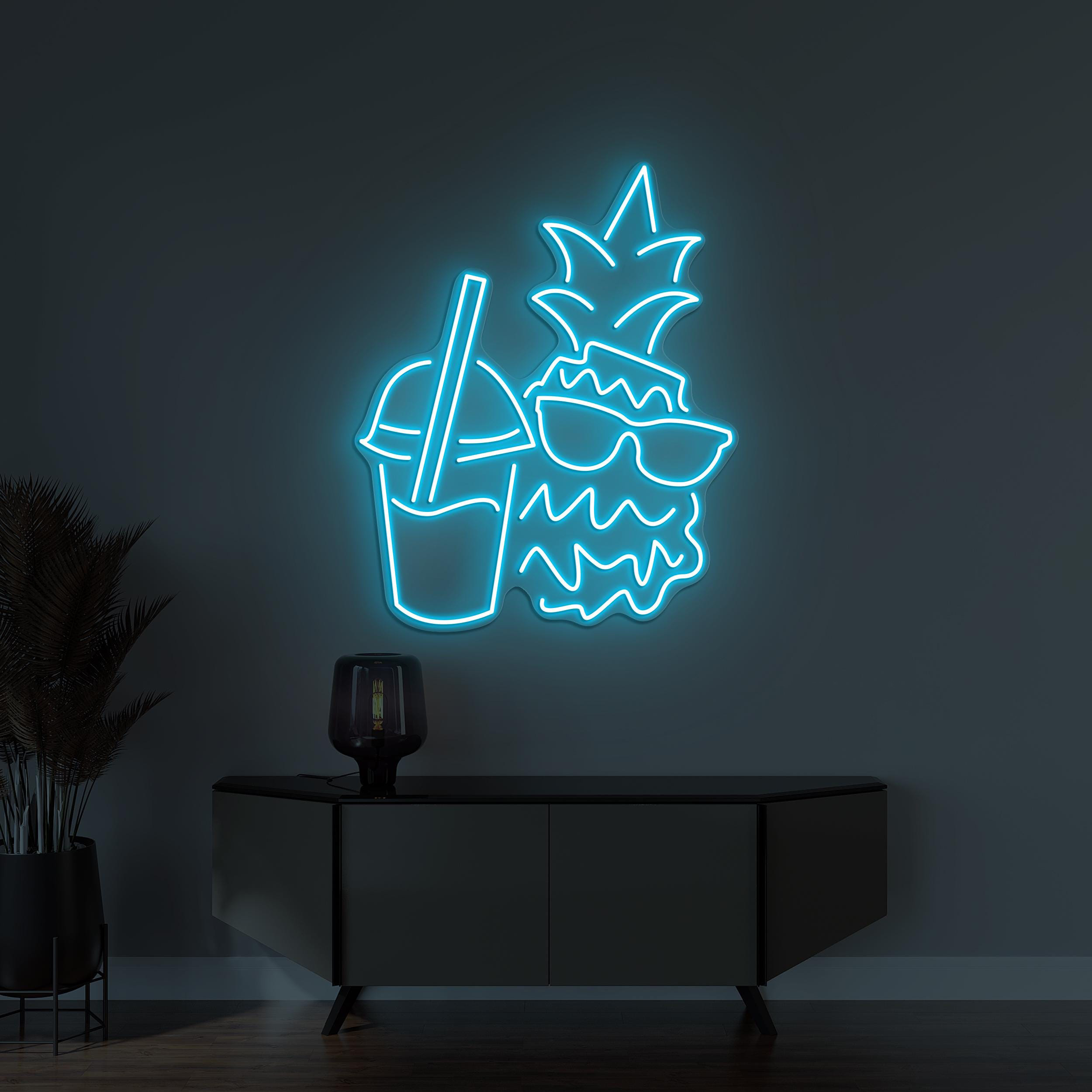 Pineapple Neon Sign, Pineapple with Glasses LED Light, Pineapple Surf Wall Decor, Bar Wall Art, Cafe Decor, Custom Neon Sign, Fruit Shop Art