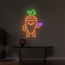 Carrot Neon Sign, Carrot LED Light, Cute Carrot Wall Decor, Veggie Neon Sign, Vegetable Shop Art, Kids Room Decor, Carrot Hold Dumbbell Sign