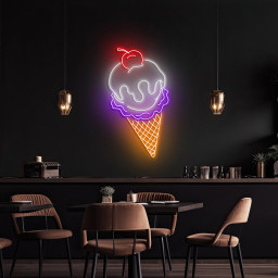 Cone Ice Cream Neon Sign, Ice Cream LED Light, Ice Cream With Cherry Art, Decor for Ice Cream Shop, Cafe, Bar, Dessert Spot, Ice Cream Lover