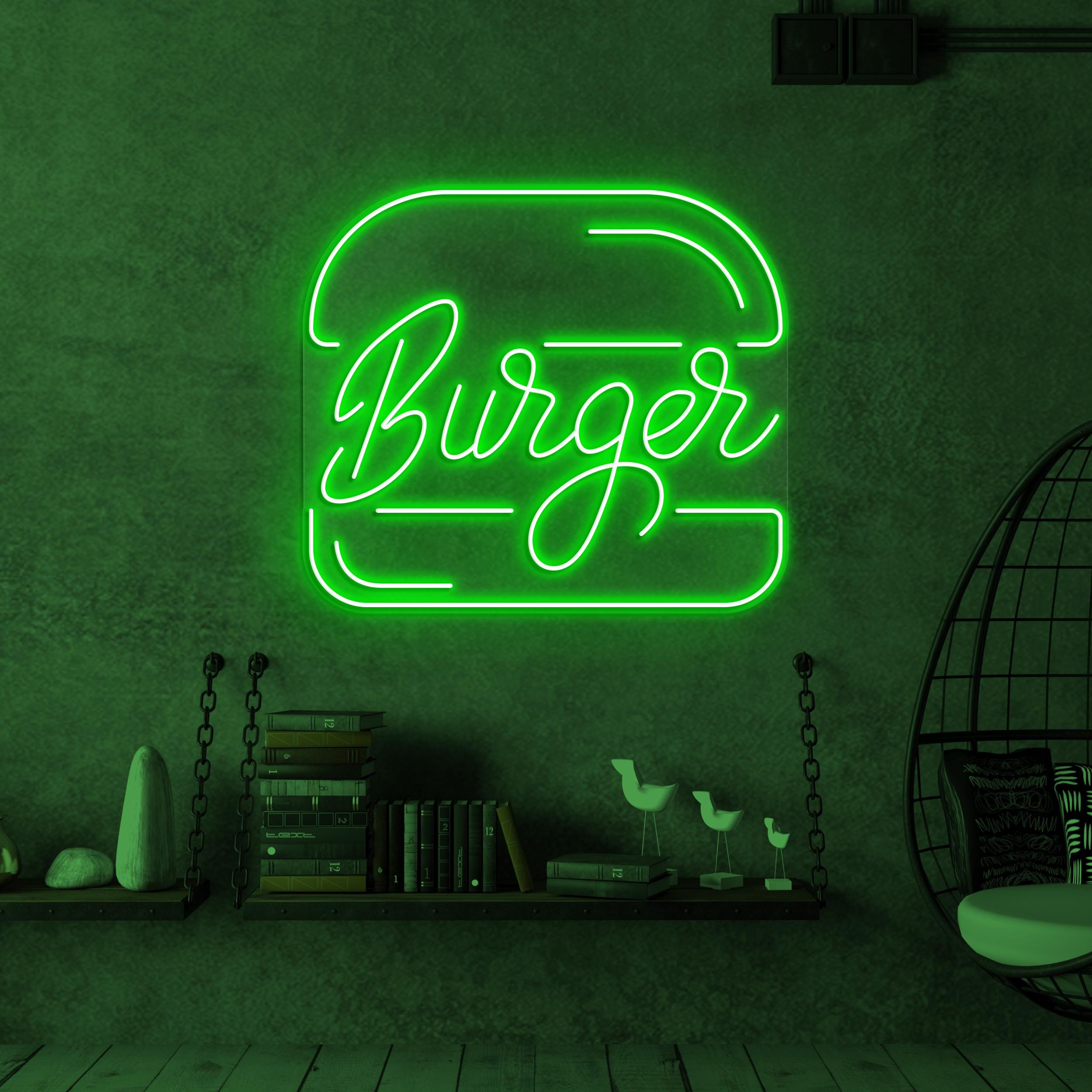 Burger Neon Sign, Hamburger LED Light, Fast Food Decor, Burger Logo Sign, Burger Lover Gift, Hamburger Neon Art, Sign, Restaurant Neon Sign