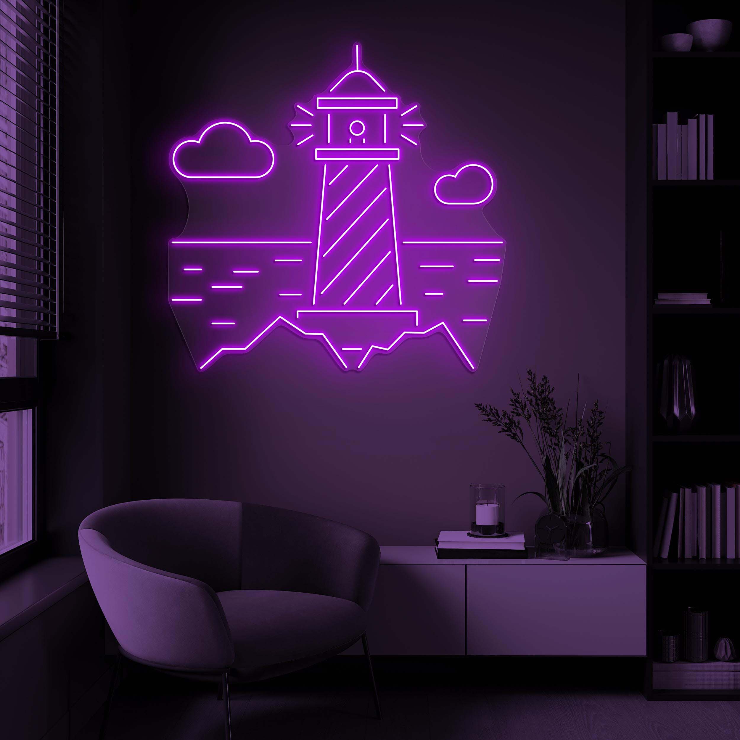 Lighthouse Neon Sign, Lighthouse LED Light, Lighthouse Wall Art, Coastal Home, Room, Cafe Party Decor, Shoreline Wall Art, Beach Cloud Decor