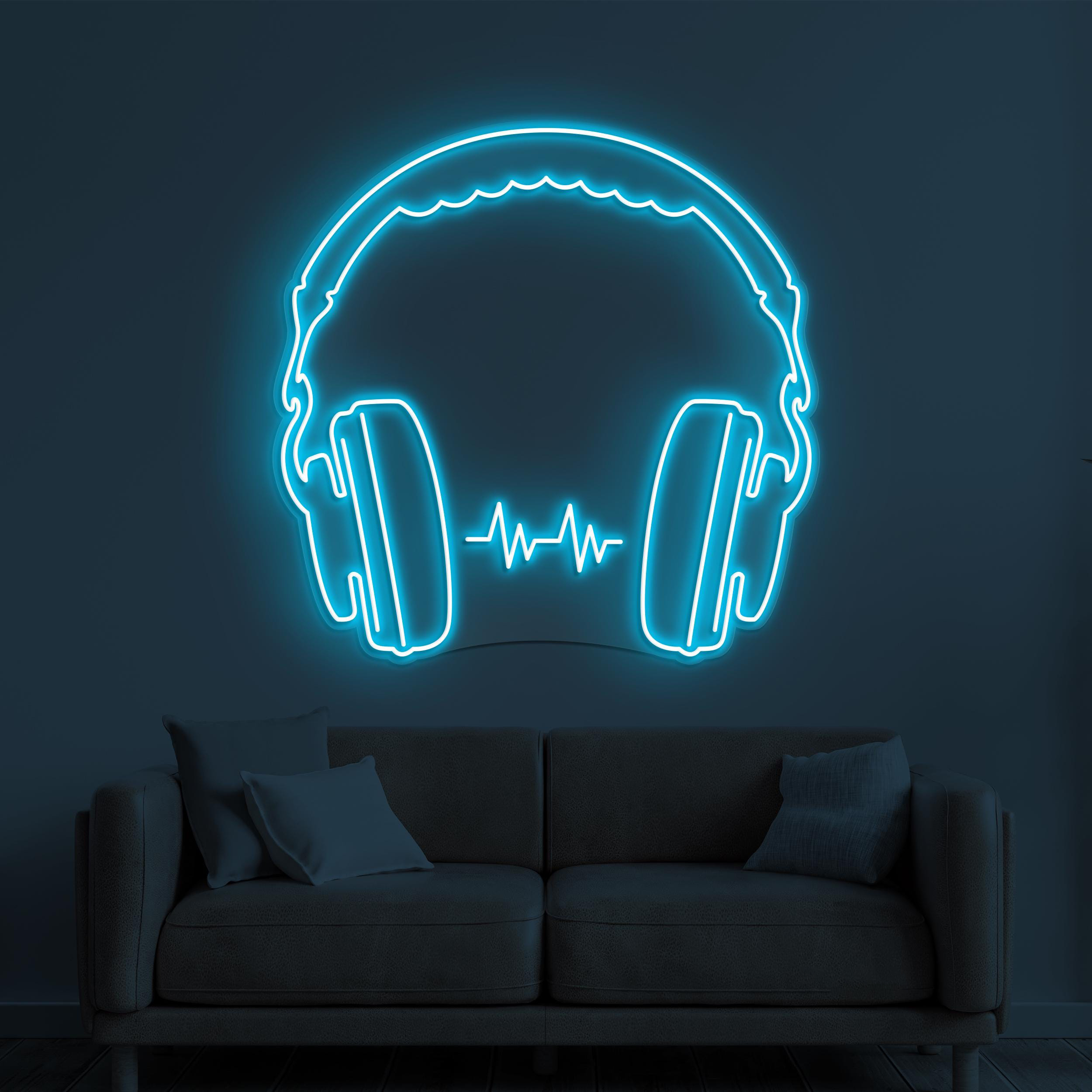 Headphones Neon Sign, Headphones LED Light, Music Room Wall Decor, Music Love Wall Art, Music Studio Decor, Headphones with Beat Art Sign