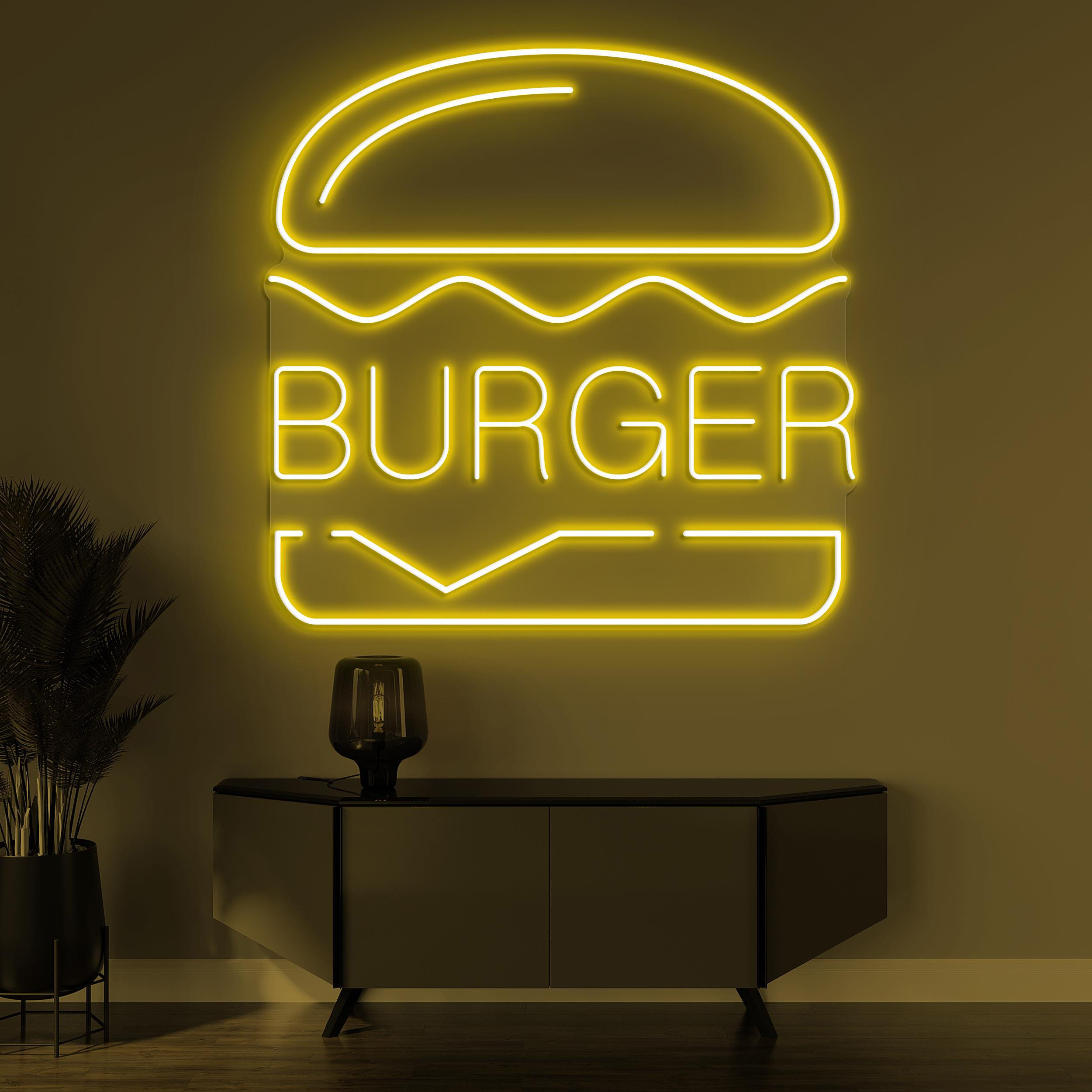 Burger Neon Sign, Burger LED Light, Hamburger Wall Decor, Restaurant Wall Art, Fast Food Neon Light, Burger Shop Neon Art, Street Food Decor