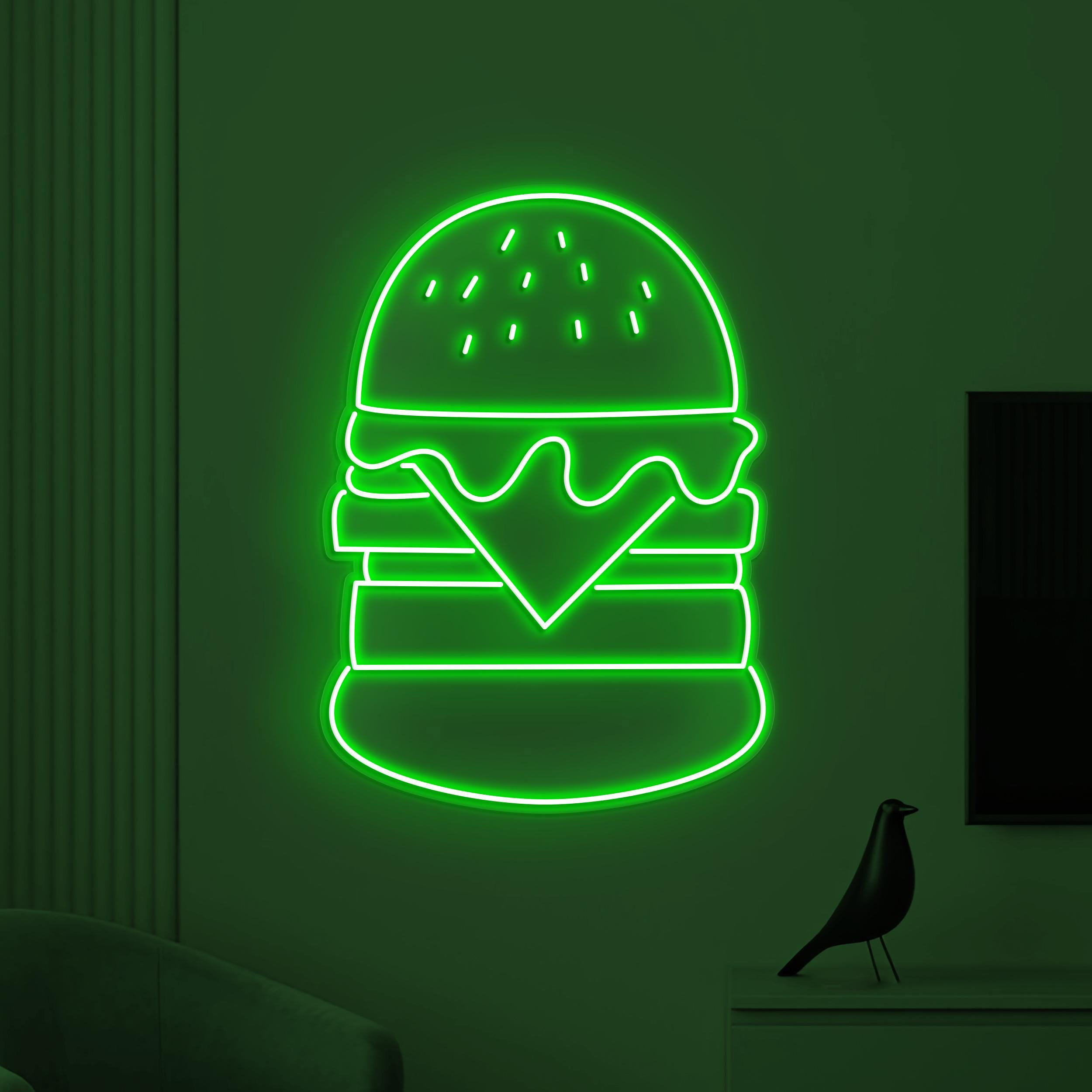 Burger Neon Sign, Hamburger LED Light, Fast Food Wall Decor, Restaurant Wall Art, Burger Cafe Neon Light, Burger Lover Gift, Burger Neon Art