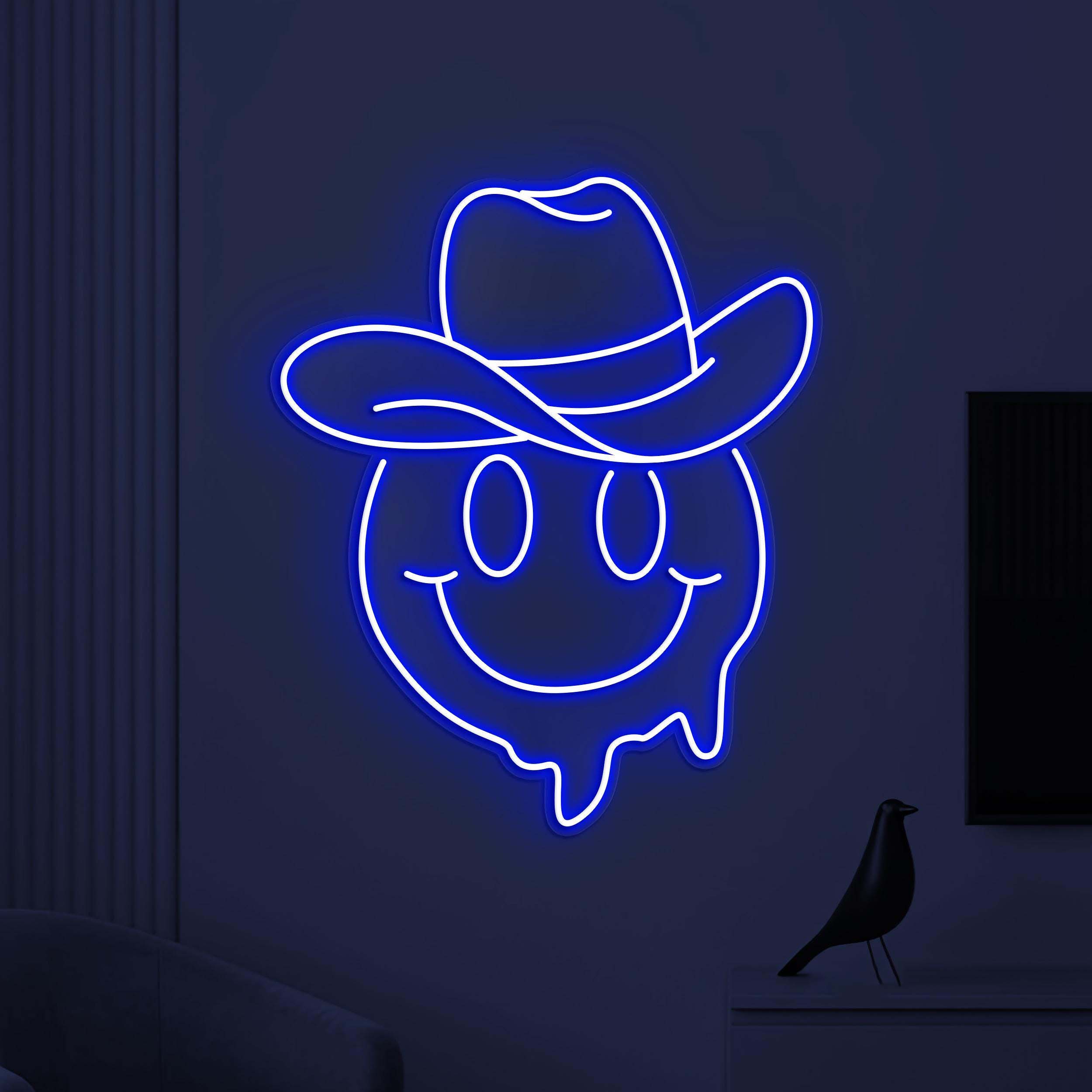 Smiley Cowboy Neon Sign, Smiley Emoji Cowboy LED Sign, Cowboy Hat Wall Decor, Melting Face Neon Sign, Kids Room Decor, Home Wall Decor, Gift