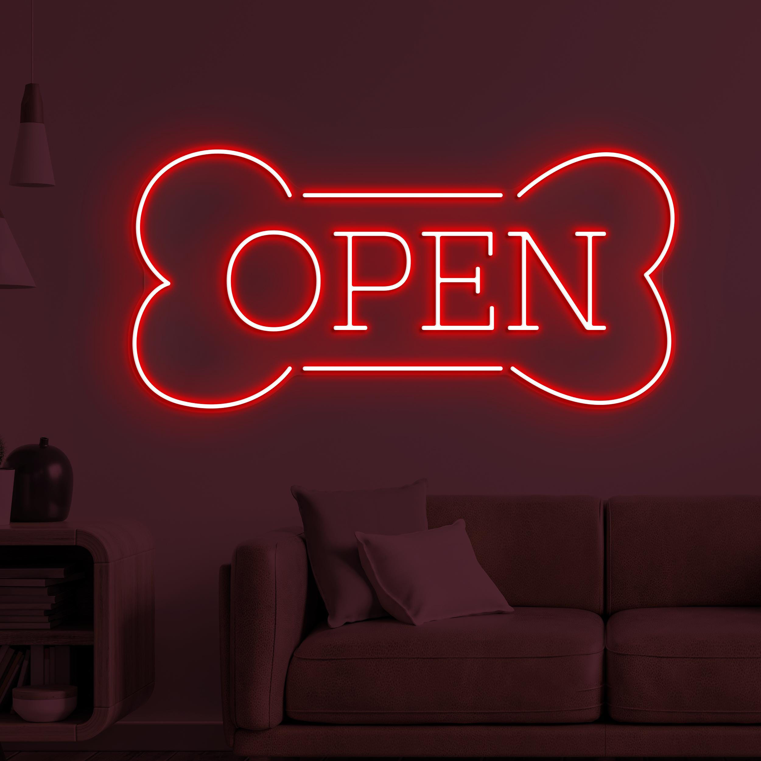 Open Neon Sign, Dog Bone Open LED Light, Open Logo Wall Art, Dog Shop Open Neon Light, Dog Lover Wall Art, Business Logo Decor, Pet Shop Art