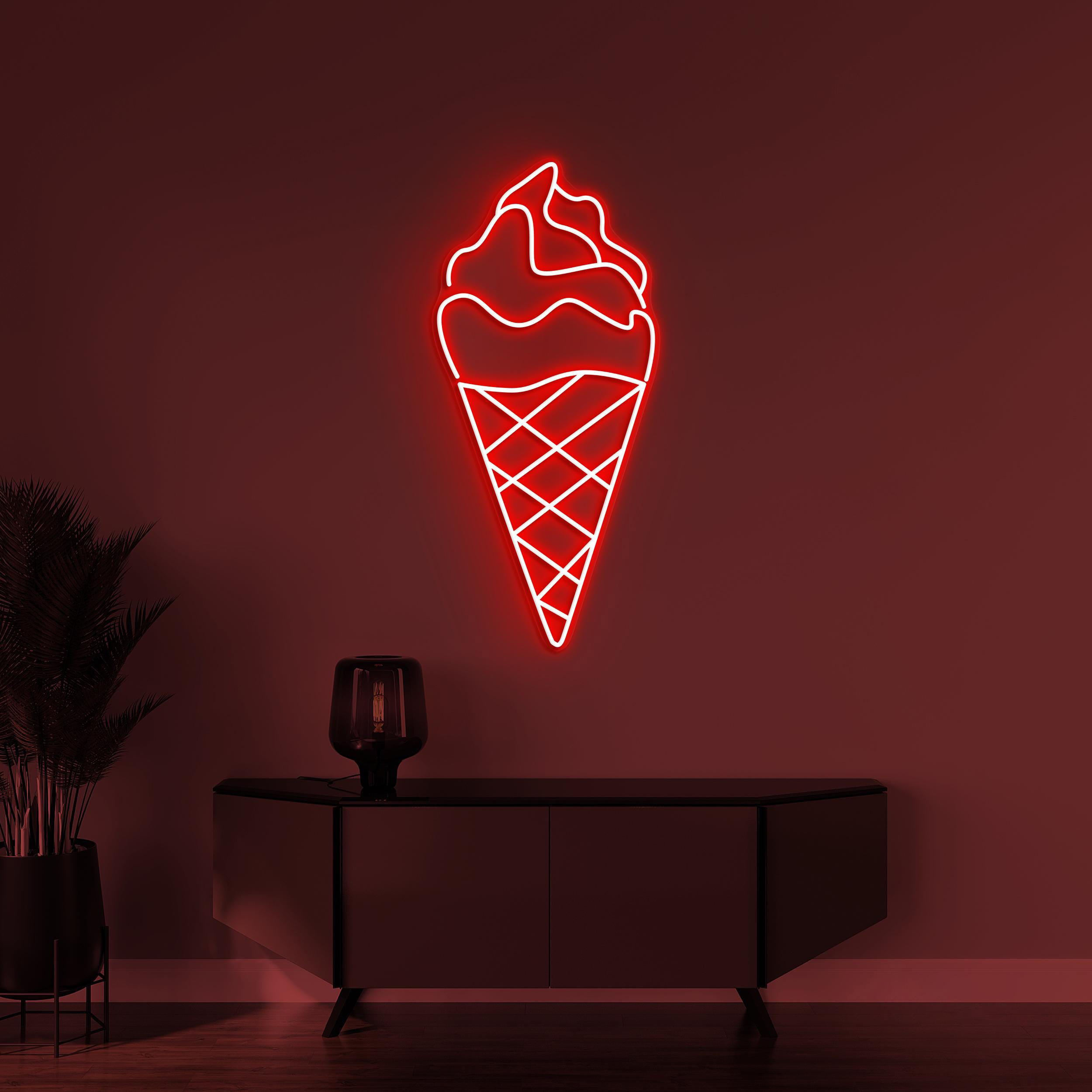 Cone Ice Cream Neon Sign, Cone Ice Cream LED Light, Dessert Spot Wall Art, Ice Cream Shop Wall Decor, Cafe, Bar & Cold Corner Neon Light