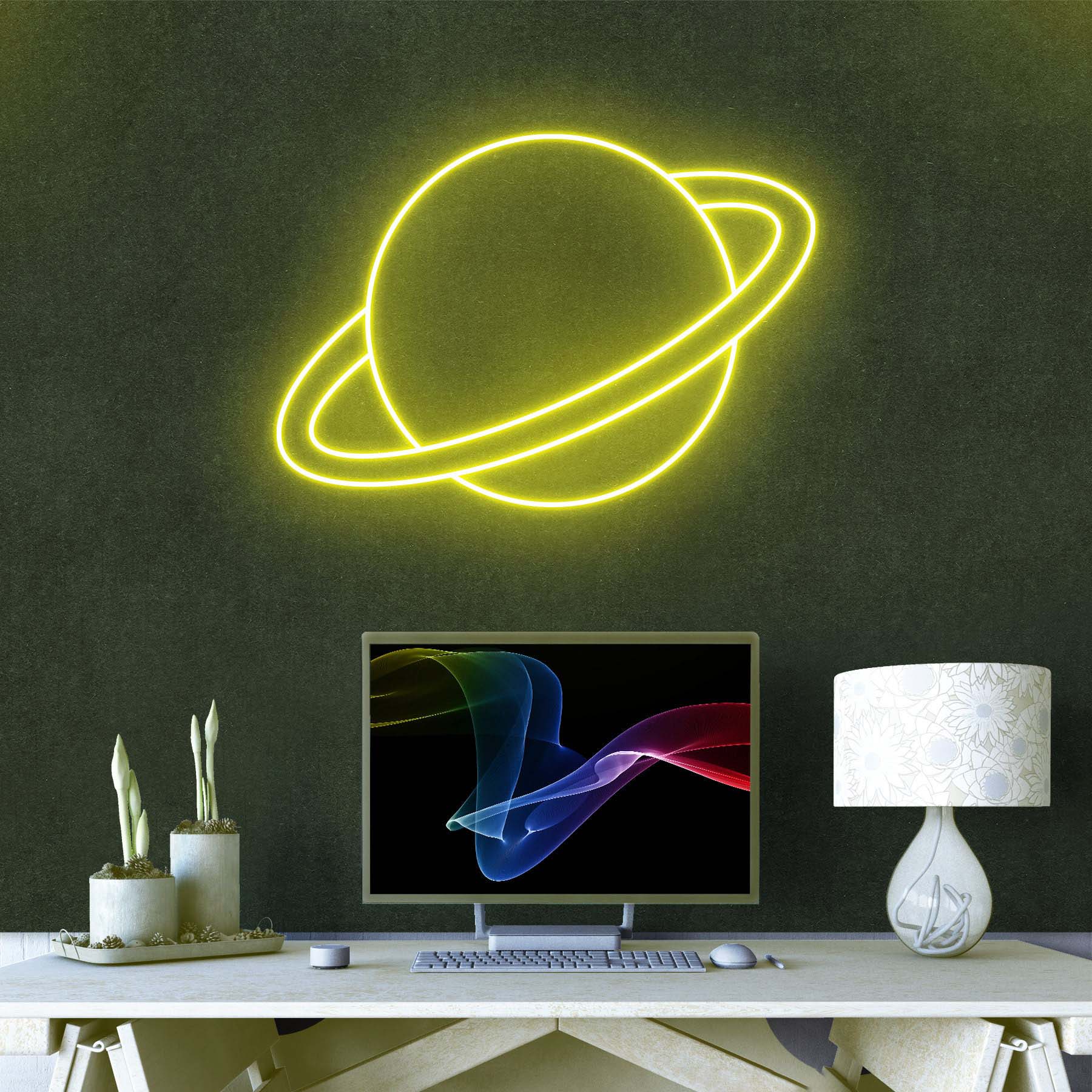 Saturn Planet Neon Sign, LED Space Decor, Planet Led Wall Art, Saturn Neon Light for Kids' Room, Bedroom, Home Decor, Gift for Space Lovers