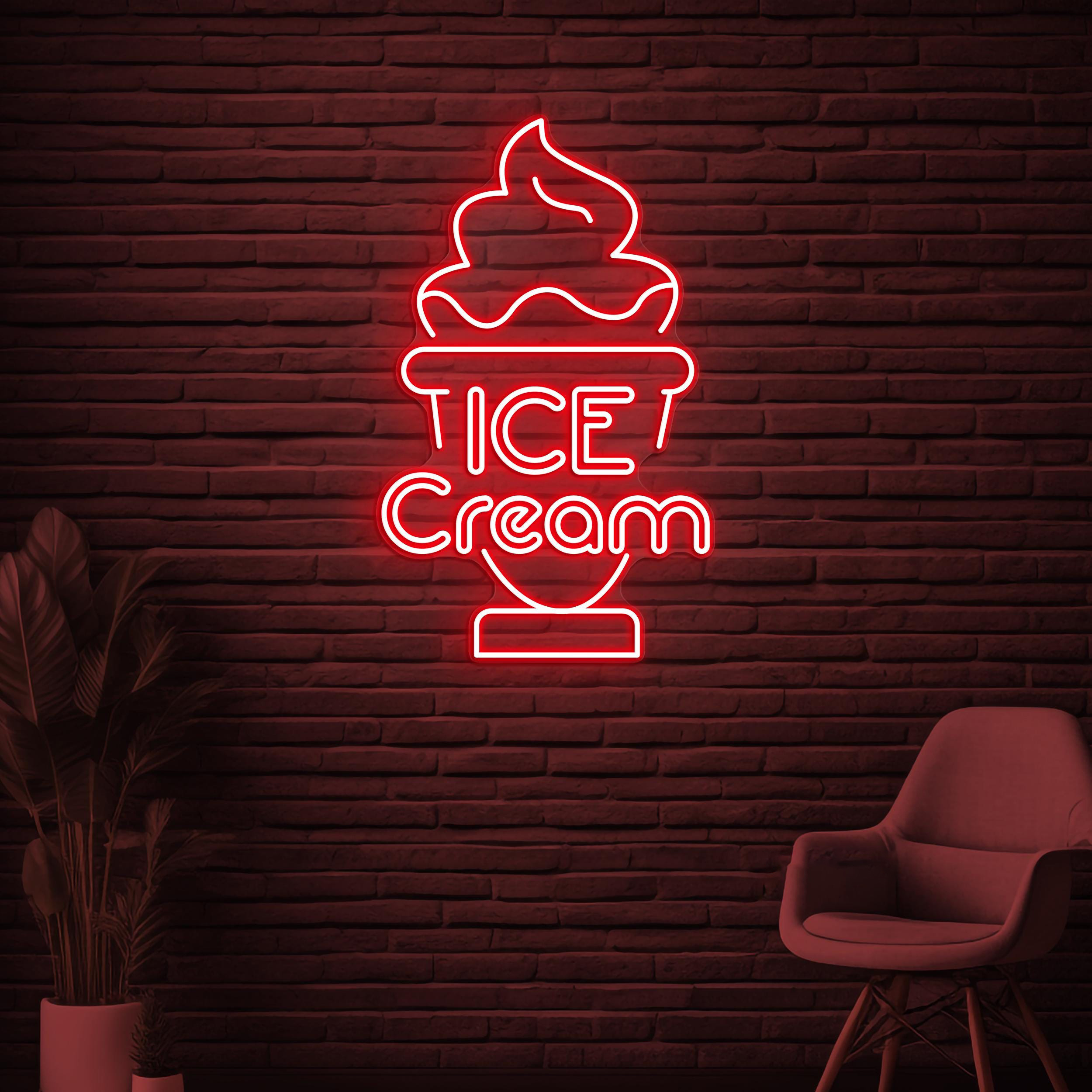 Ice Cream Neon Sign, Ice Cream LED Light, Sweet Dish Wall Decor, Ice Cream Cup Sign, Dessert Wall Art, Ice Cream Shop Decor, Ice Cream Lover