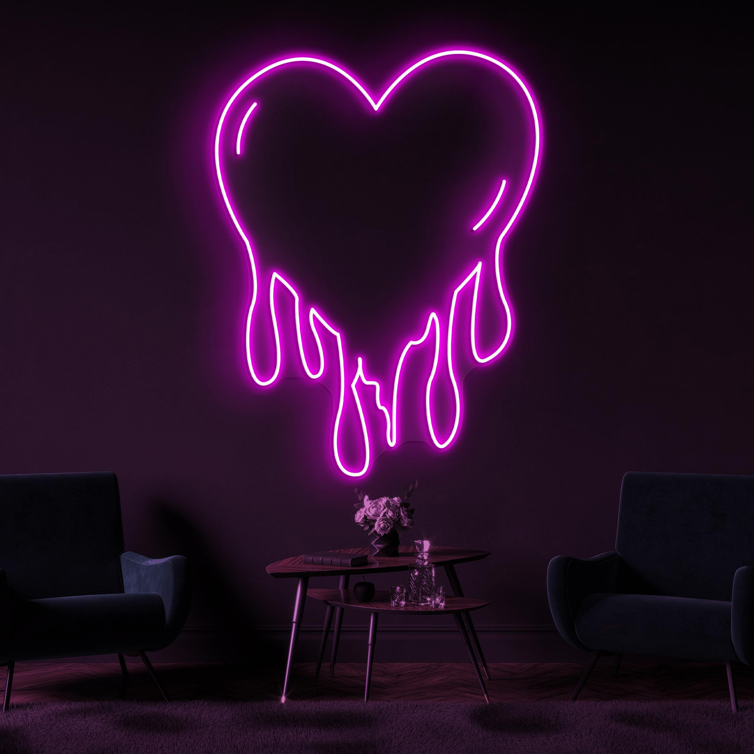 Melting Heart Neon Sign, Melting Heart LED Light, Dripping Love Wall Art, Broken Heart Light, Home Room, & Party Decor, Bleeding Heart Sign