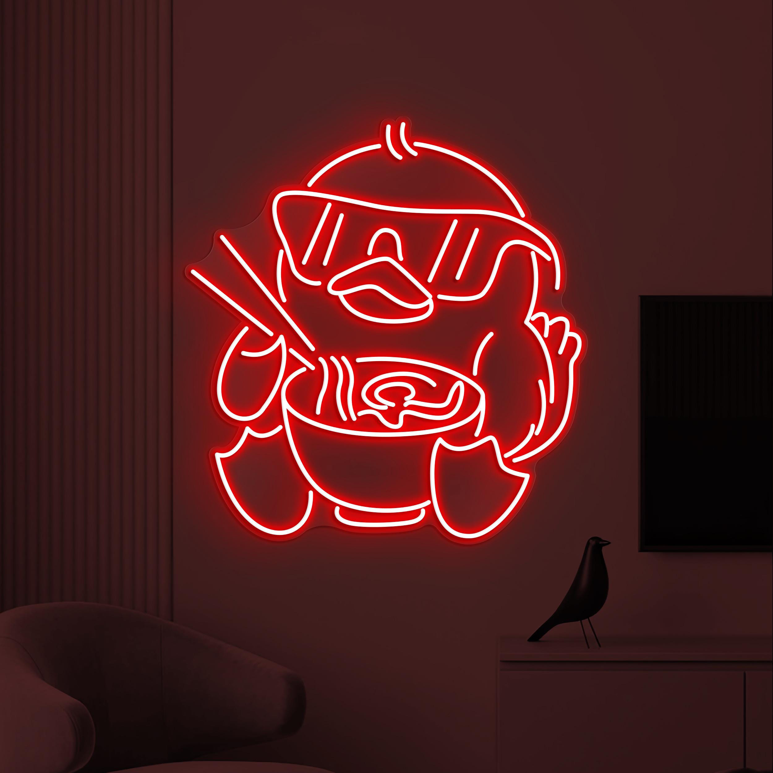 Cute Duck Neon Sign, Duck Eating Ramen LED Light, Japanese Restaurant Wall Decor, Noodles Neon Sign, Ramen Neon Art, Gift for Ramen Lover