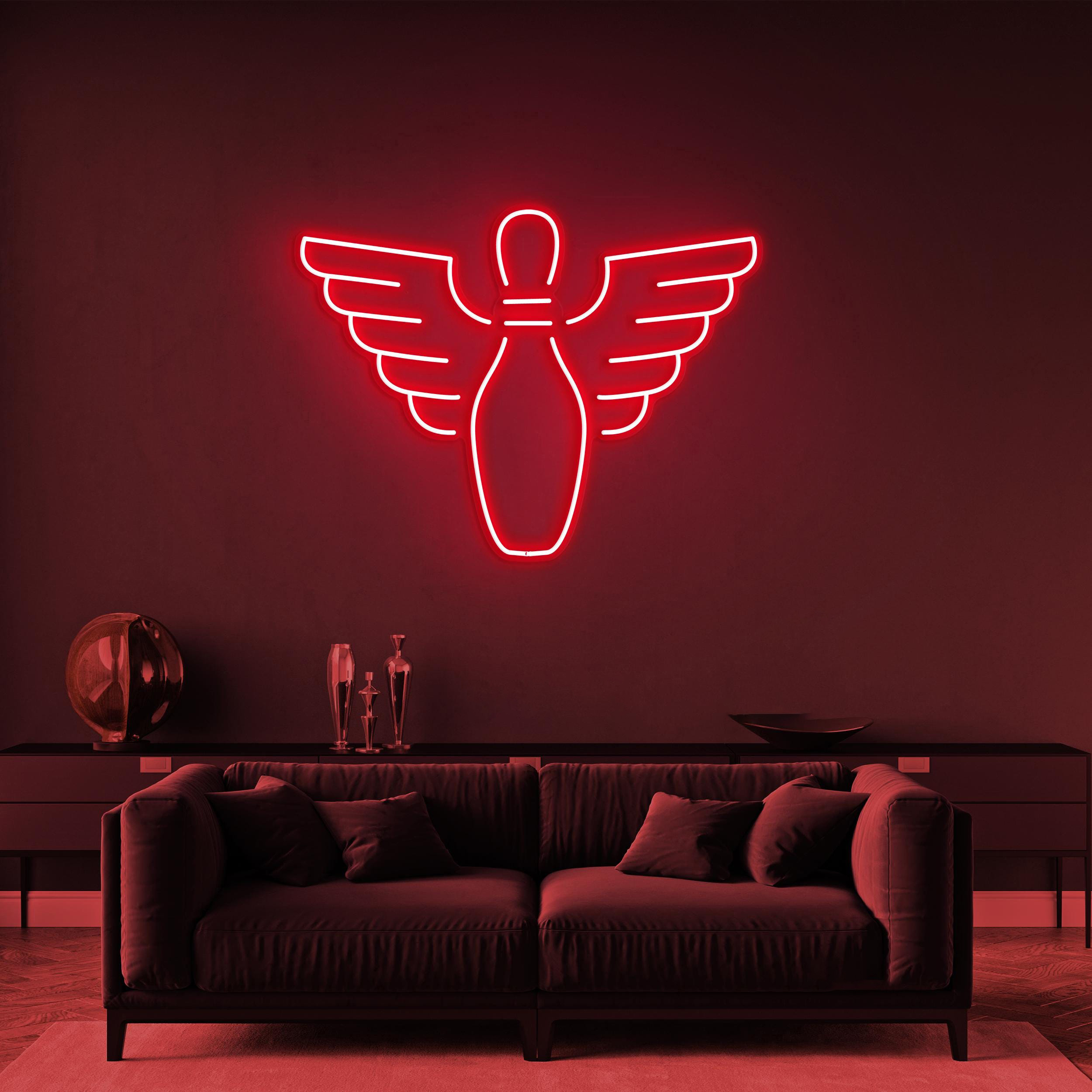 Bowling Pin With Wings Neon Light, LED Neon Sign, Game Room Decor, Bowling Alley Decor, Sports Fans Gift, Neon Wall Art, Custom Neon Sign