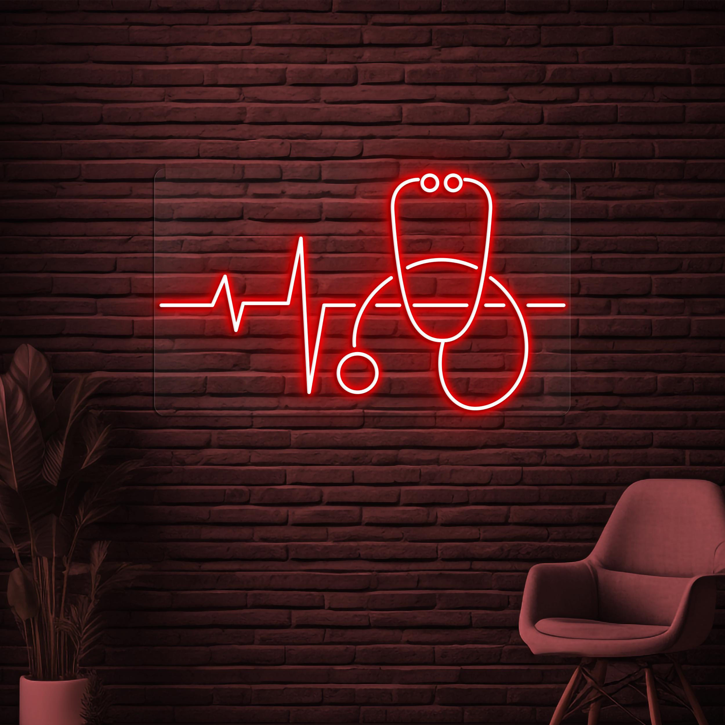 Stethoscope Neon Sign, Stethoscope Heartbeat LED Light, Hospital Wall Decor, Heartbeat Neon Art, Medical Room Wall Light, Doctor Office Sign