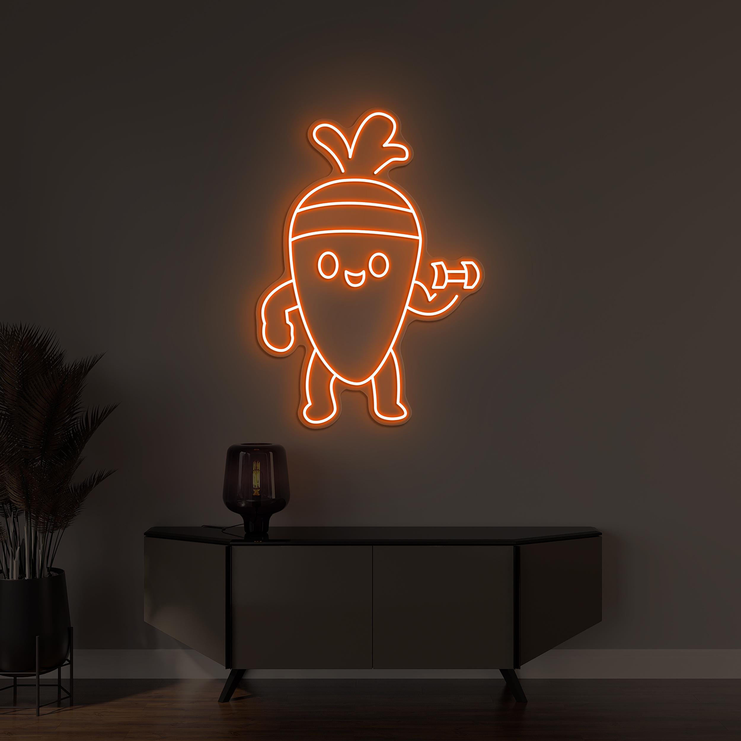 Carrot Neon Sign, Carrot LED Light, Cute Carrot Wall Decor, Veggie Neon Sign, Vegetable Shop Art, Kids Room Decor, Carrot Hold Dumbbell Sign