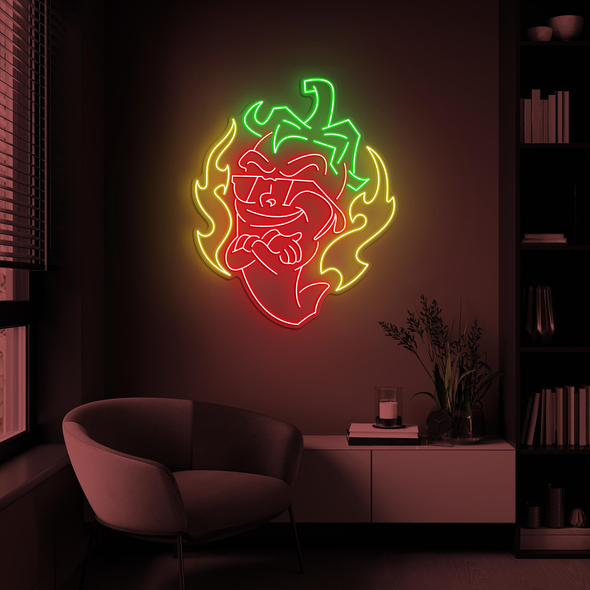 Chili Pepper Neon Sign, Pepper with Sunglasses LED Sign, Spicy Sensation Wall Decor, Mexican Pepper Sign, Spicy Food Store Art, Cool Chili