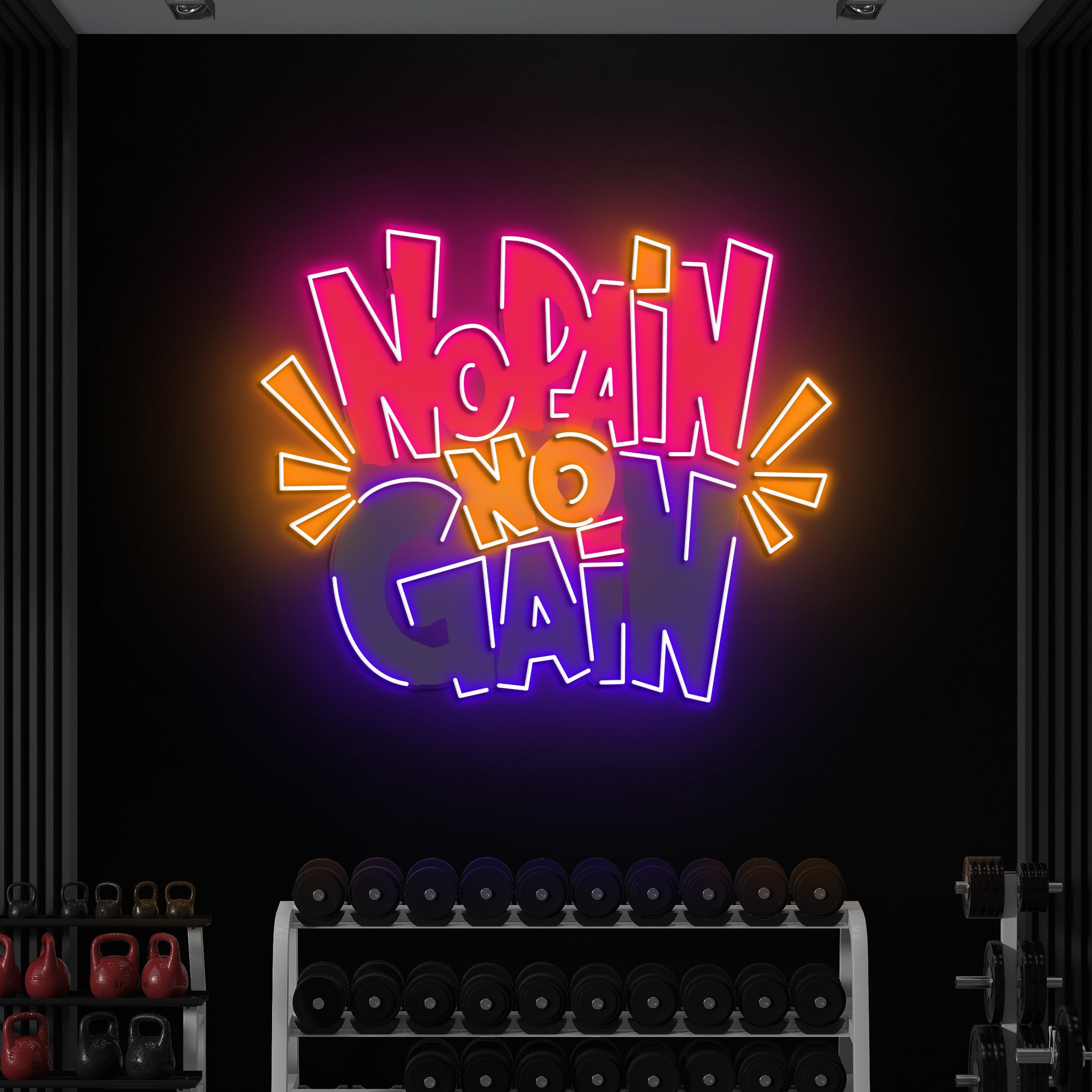 No Pain No Gain Neon Sign, Motivational Gym Decor for Home Gym, Fitness Centers, Workout Spaces. LED Gym Sign, Powerlifting Art,Gym Wall Art