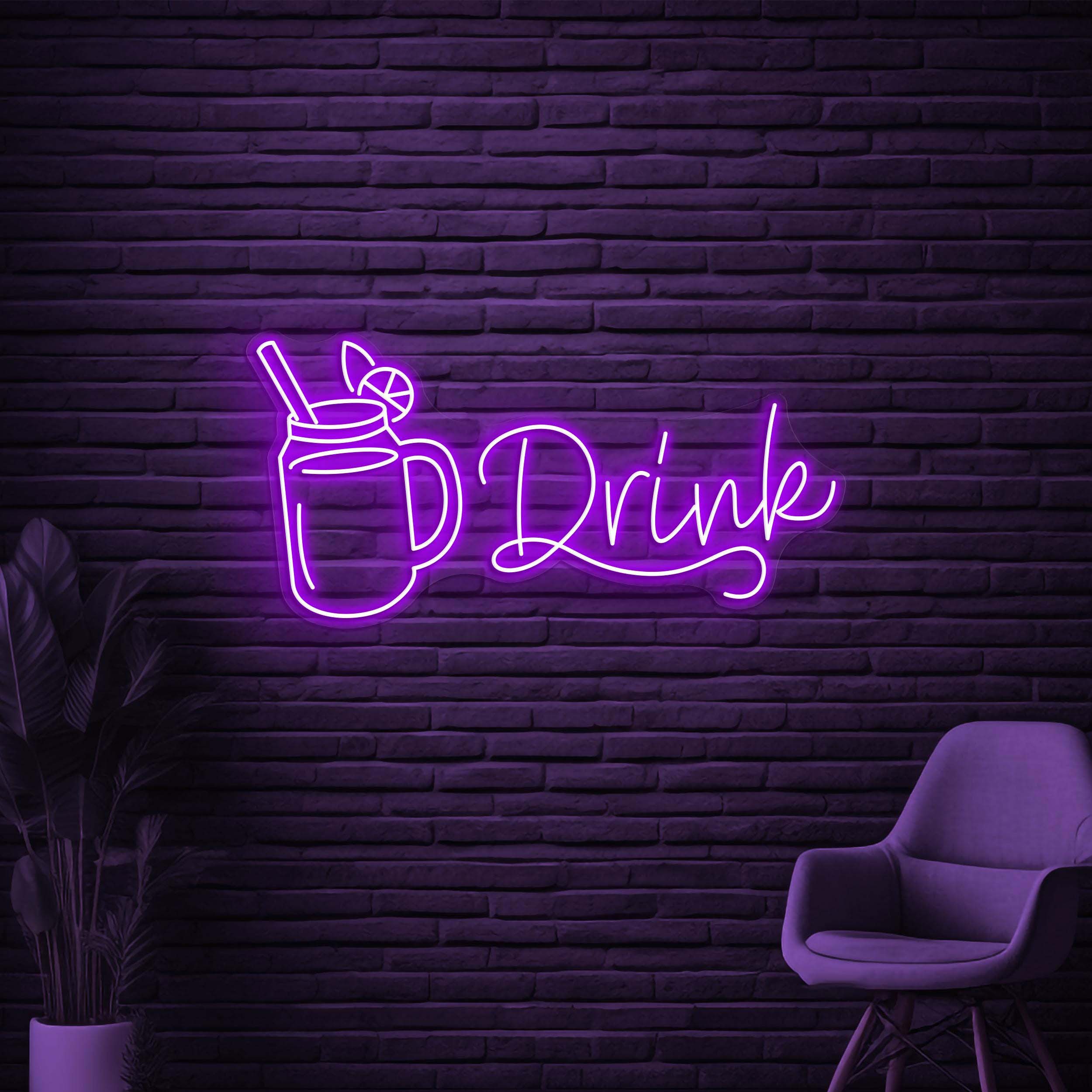 Drink Neon Sign, Drink LED Light, Drink Up Wall Art, Bar Wall Decor, Juice Shop Neon Light, Cocktail Neon Sign, Drunk Art, Drink Corner Sign