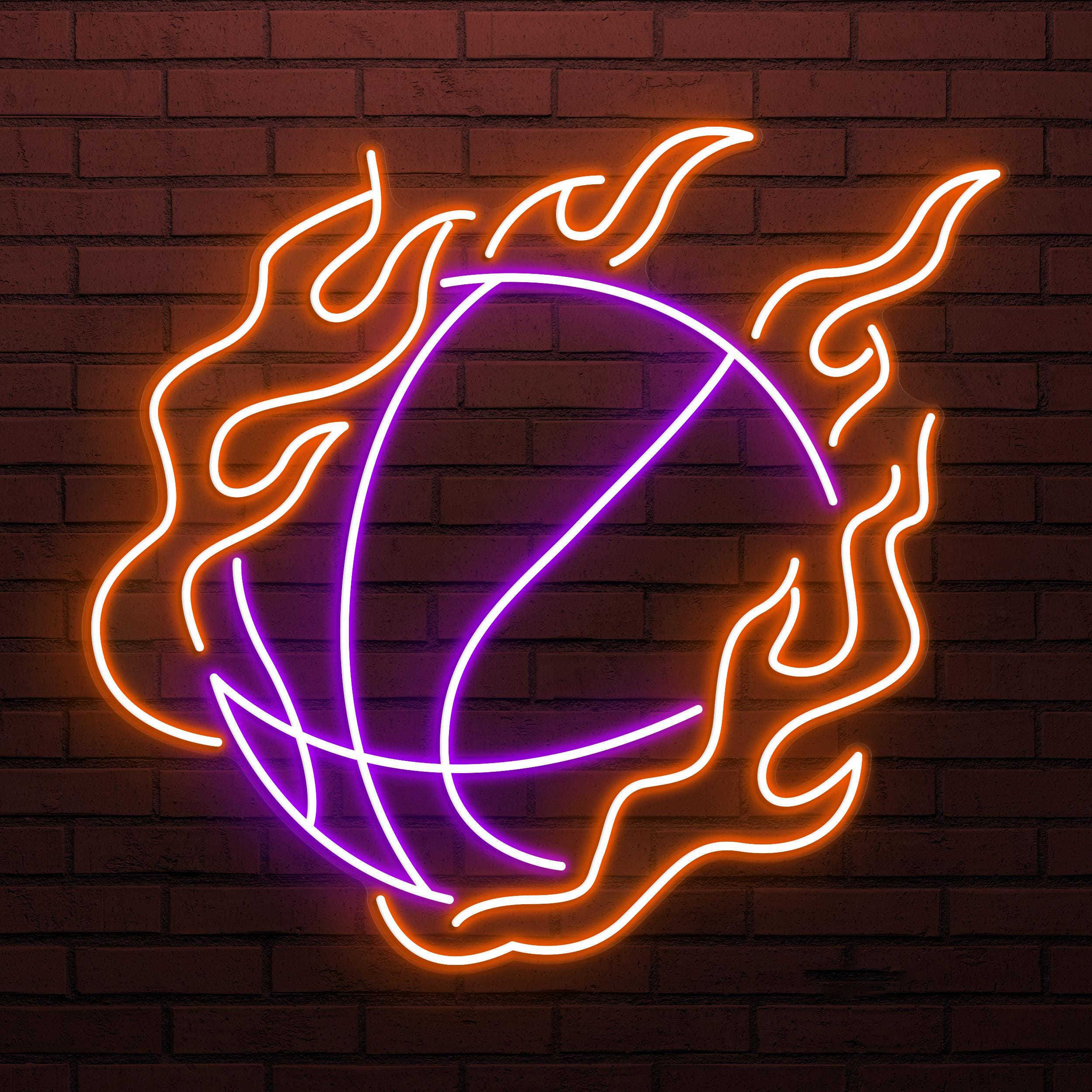 Flaming Basketball Neon Sign, Flaming Basketball LED Light, Fire Ball Wall Decor, Sports Club Wall Decor, Game Room Neon Light, Ball Lover