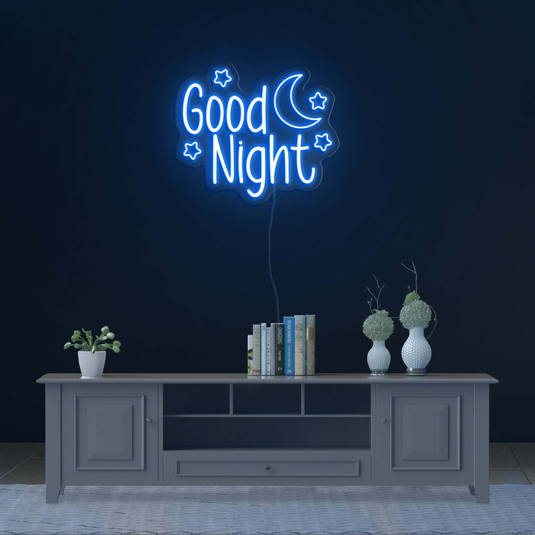 Good Night with Star and Moon Neon Sign, Dreamy Wall Decor for Bedroom, LED Nightlight, Bedroom Decor, Wedding Gift, Moon Night Light