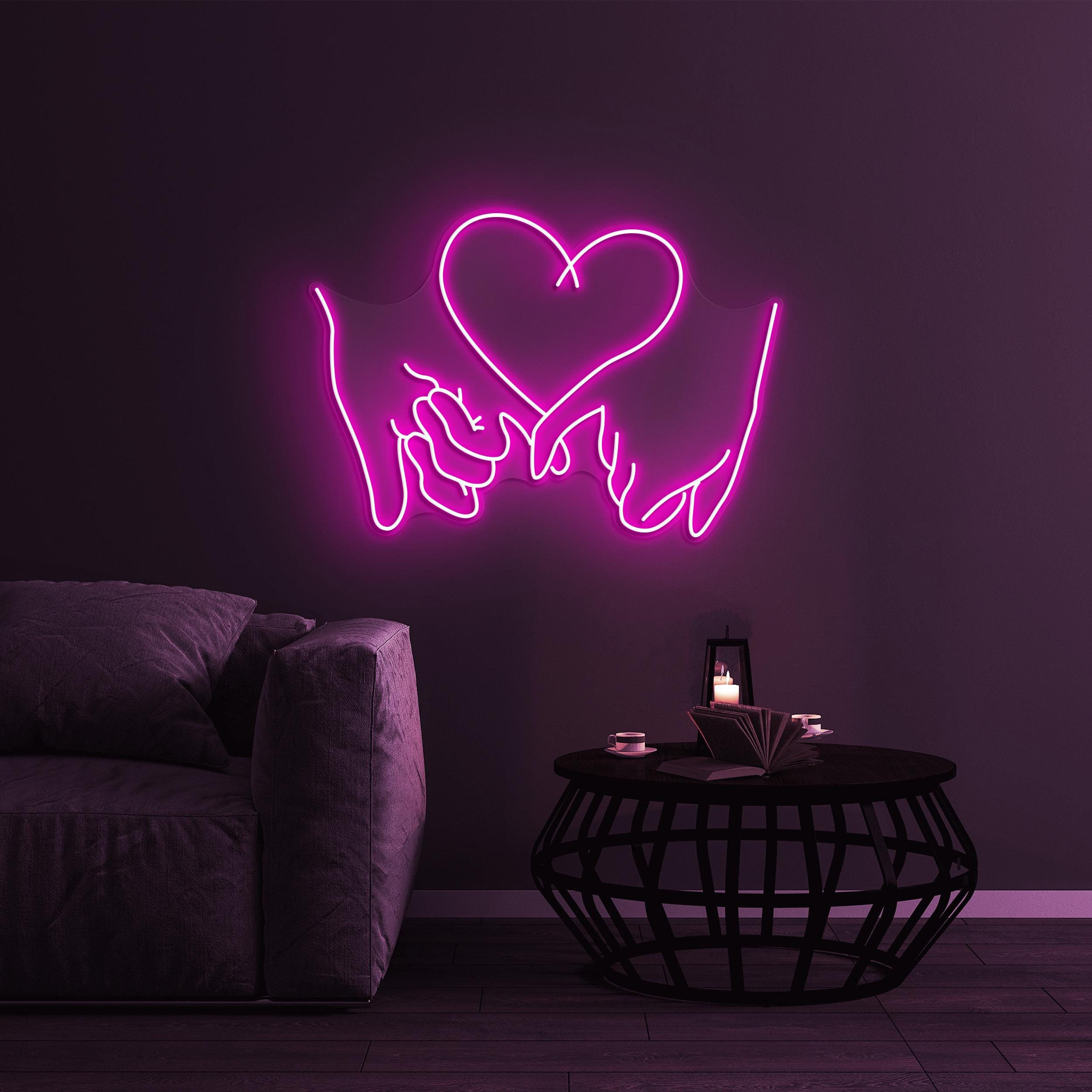 Holding Hands Heart Neon Sign, Holding Hands Heart LED Light, Lover Hands Wall Decor, Couple Hands Sign, Romantic Decor, Hand Heart Love Art