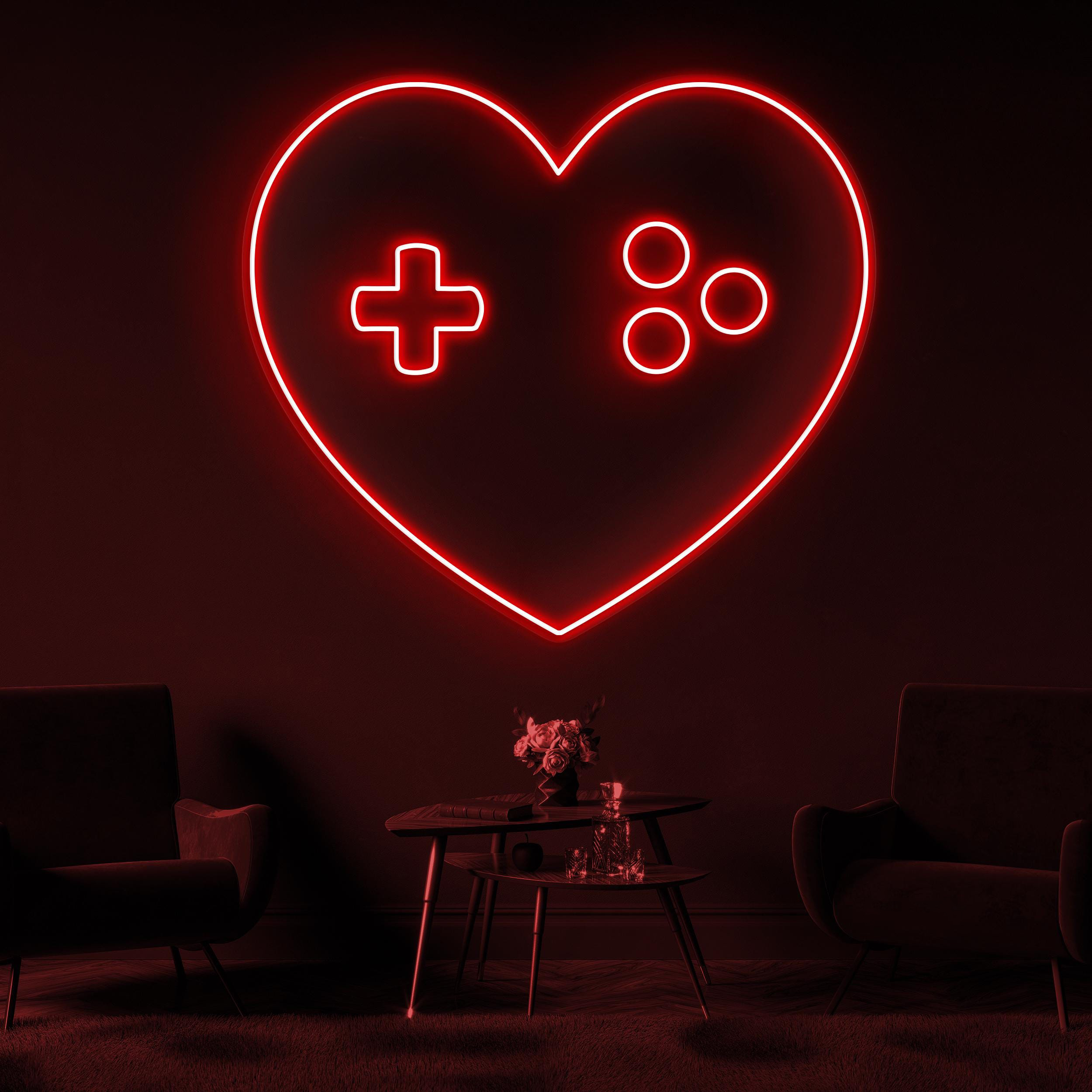 Gamer Heart Neon Sign, Gamer Heart LED Light, Game Room Wall Decor, Gaming Love LED Sign, Game Heart Controller Wall Art, Personalized Sign