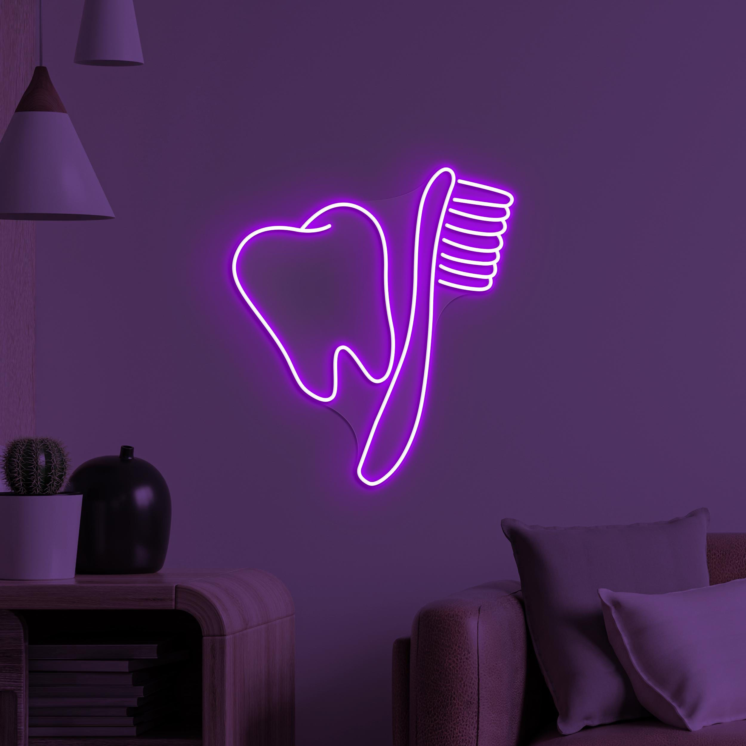 Toothbrush and Teeth Neon Sign, Toothbrush and Teeth LED Light, Dental Clinic Wall Decor, Dental Office Neon Light, Teeth Hospital Wall Art