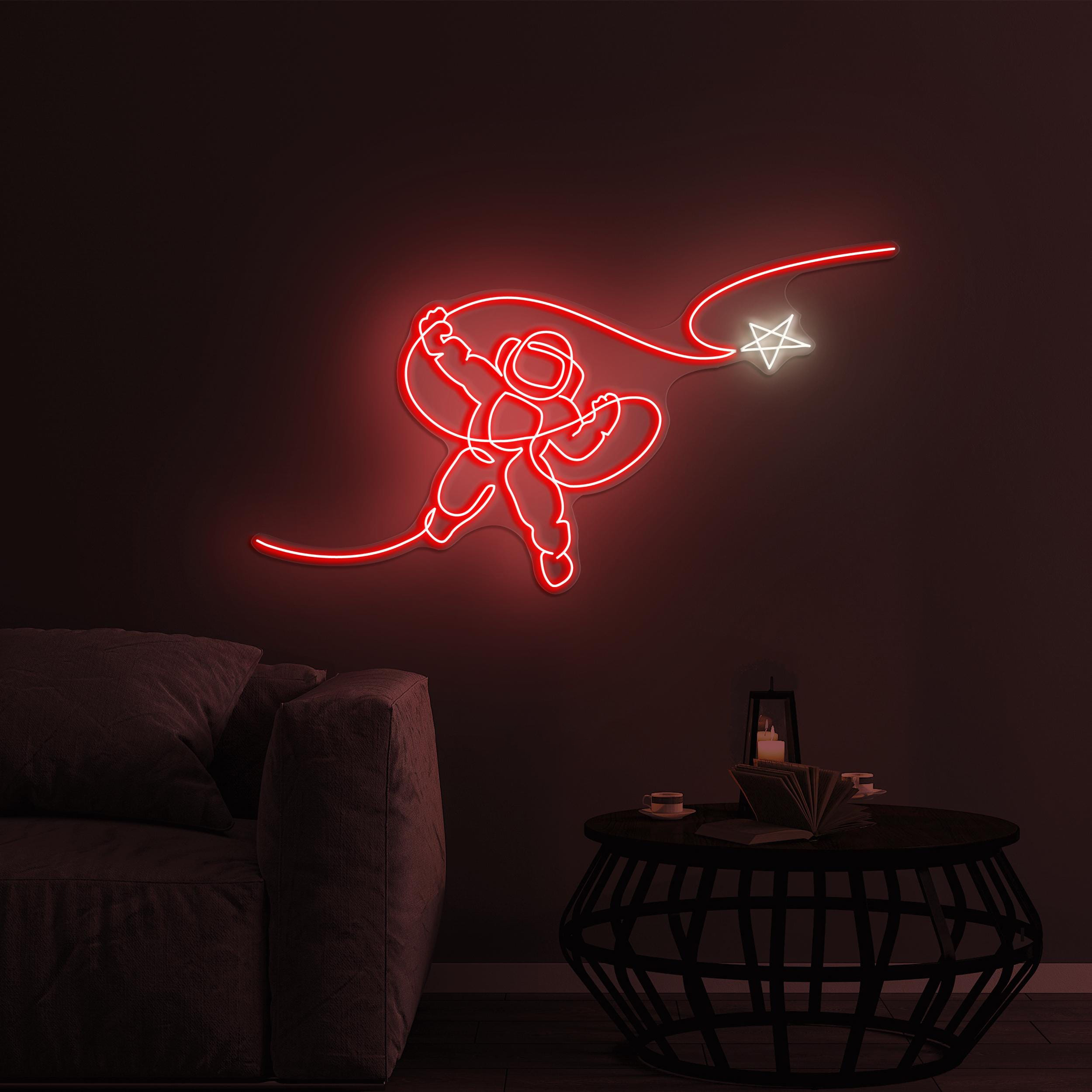 Astronaut Reaching Star Neon Sign, Astronaut Star LED Light, Astronaut Reaching Star LED Art, Home Wall Sign, Game Room Art, Astronaut Lover