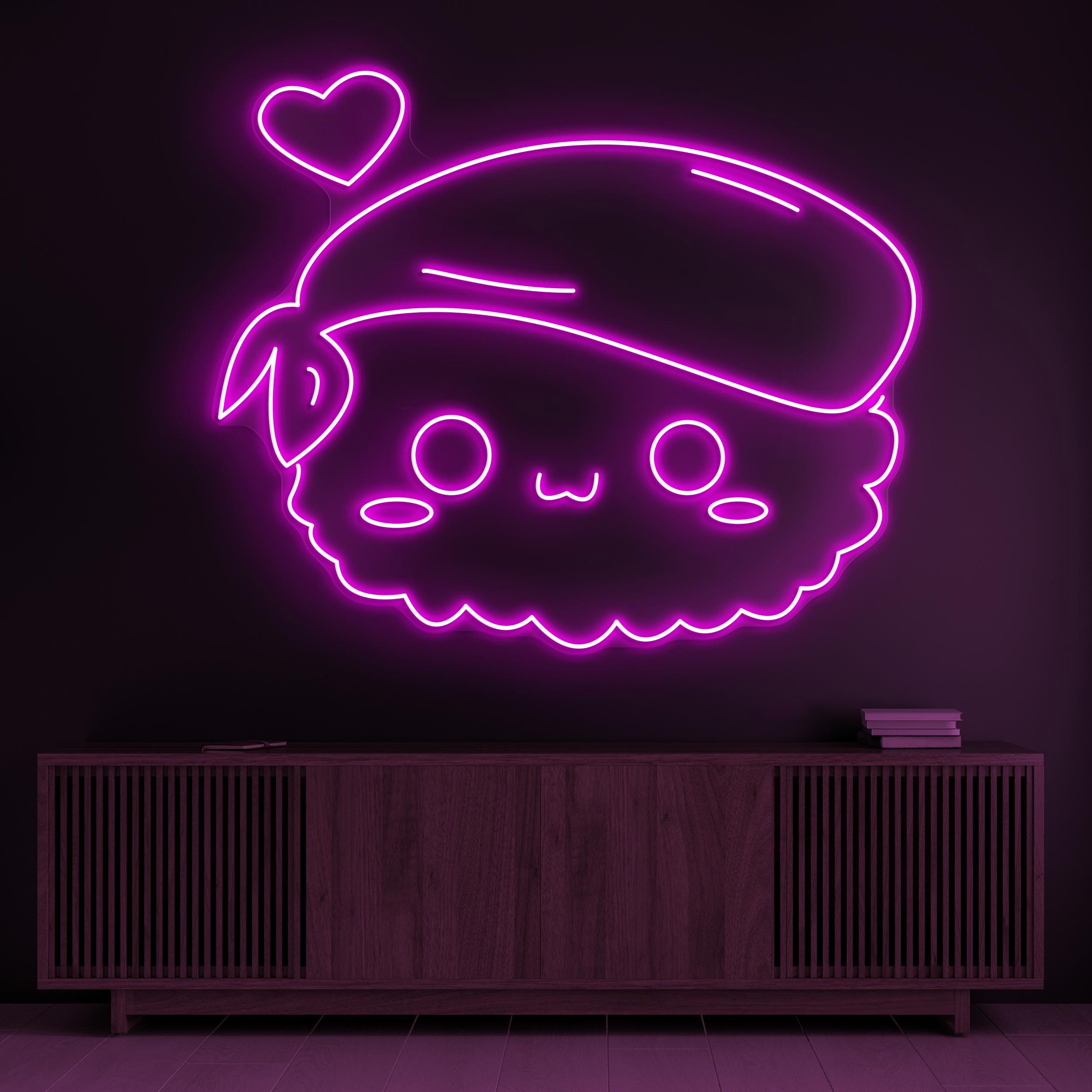 Sushi Neon Sign, Cute Sushi LED Light, Kawaii Food LED Light, Japanese Restaurant Decor, Cafe and Bar Neon Light, Sushi with Heart Neon Art