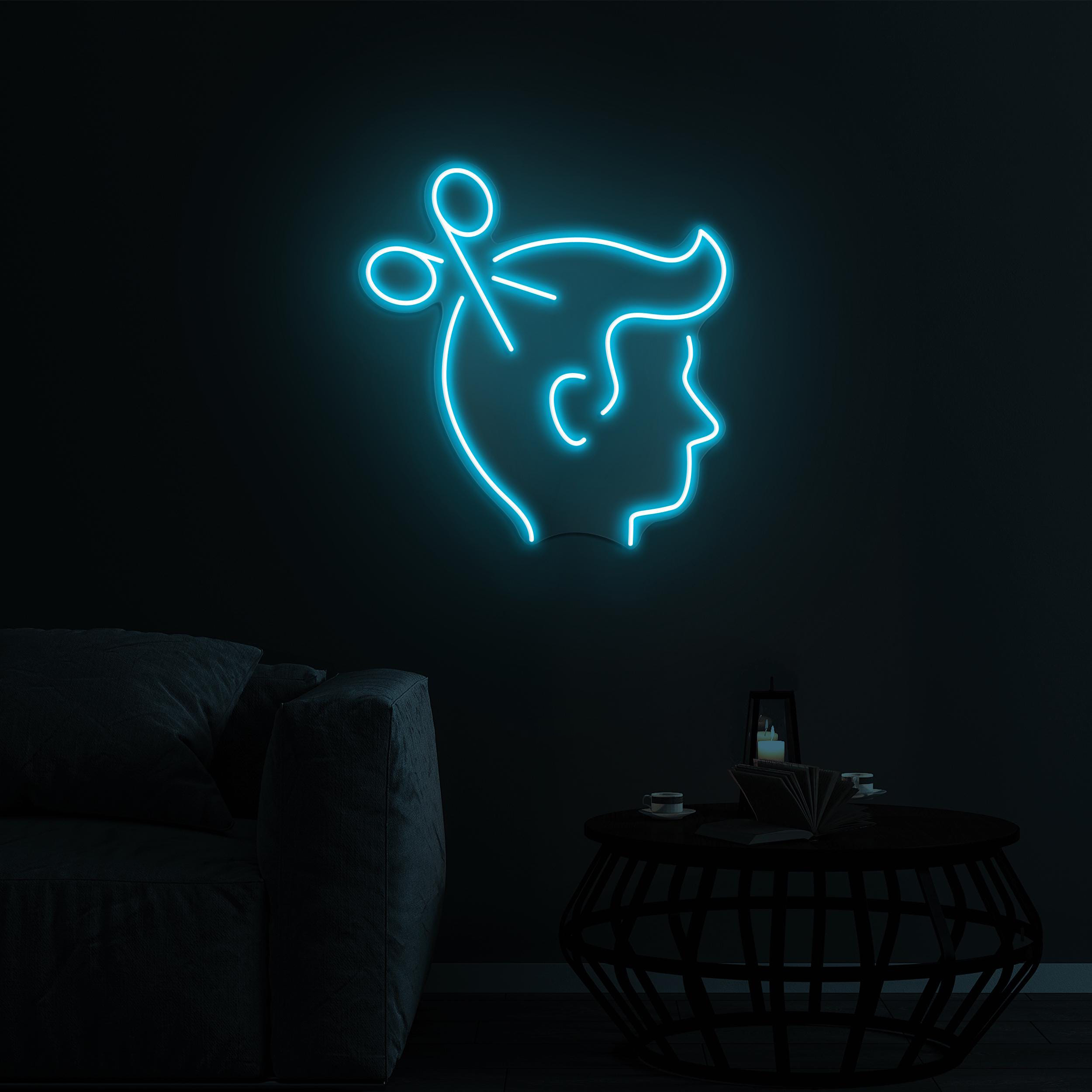 Hair Cut Neon Sign, Hair Cut LED Light, Scissors and Head Neon, Barber Shop LED Neon Art, Beauty Salon Wall Decor, Hair Dressing Neon Sign