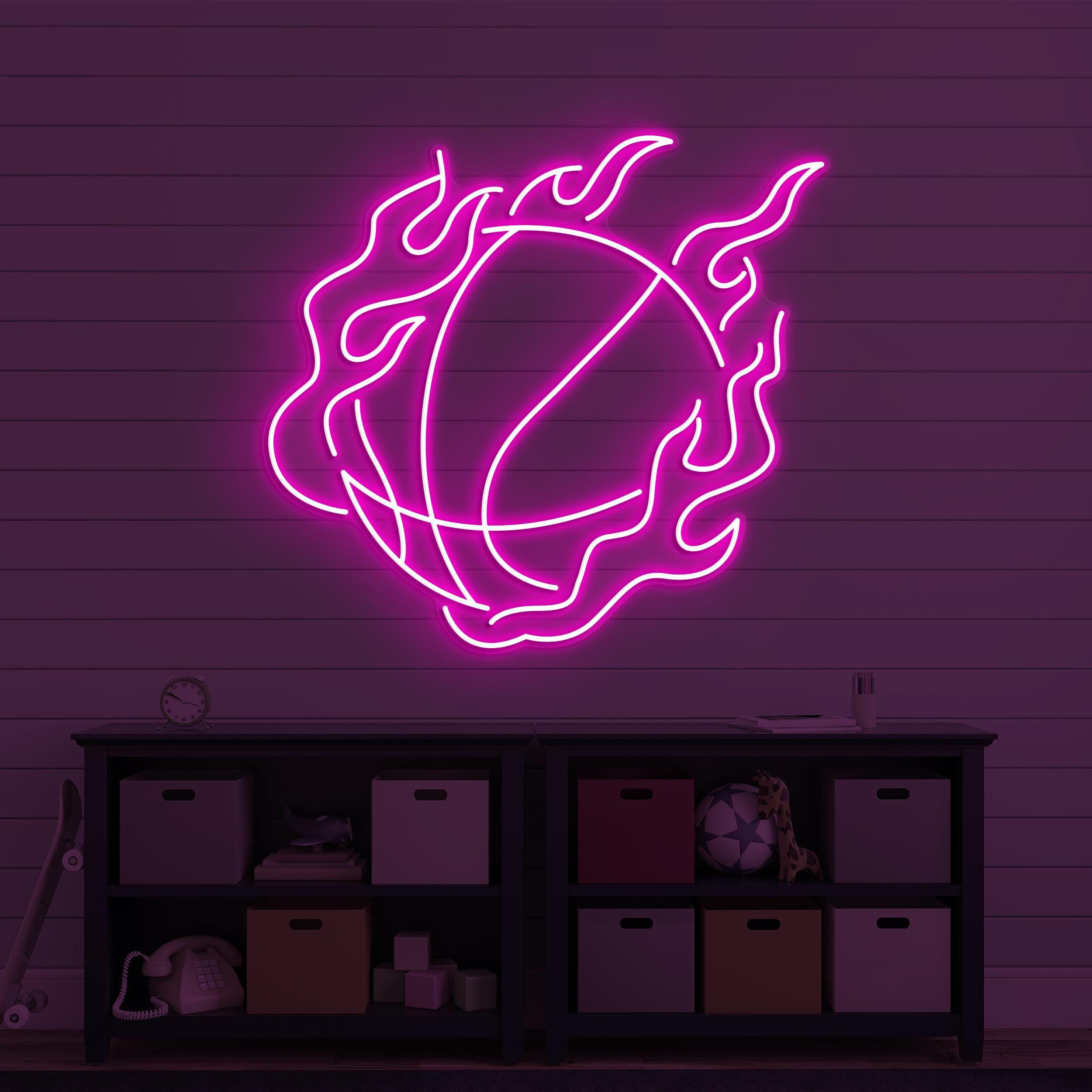 Flaming Basketball Neon Sign, Flaming Basketball LED Light, Fire Ball Wall Decor, Sports Club Wall Decor, Game Room Neon Light, Ball Lover