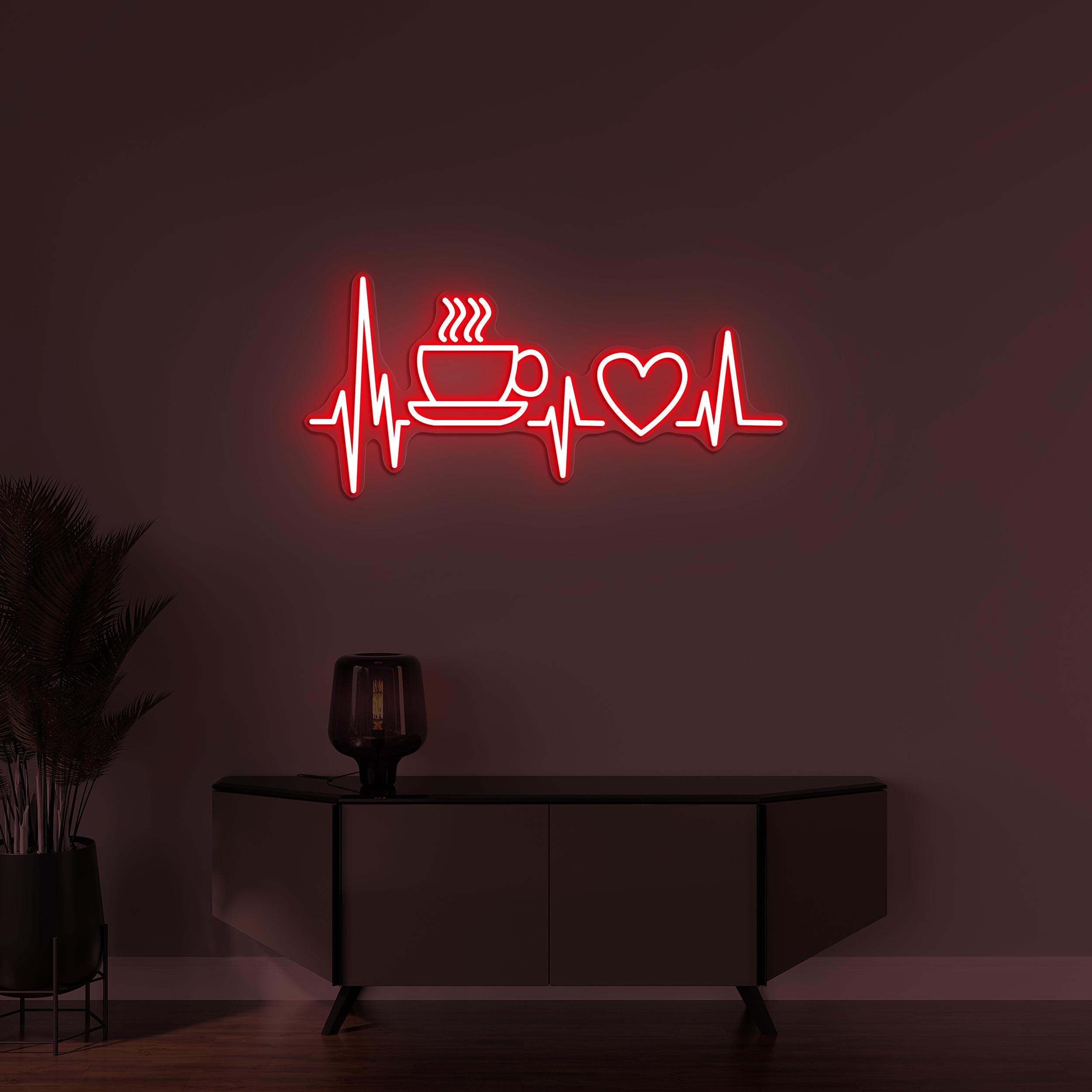 Coffee Heartbeat Neon Sign, Coffee Heartbeat LED Light, Heart Wall Decor, Cafe Coffee Neon Light, Coffee Shop Wall Decor, Coffee Lover Gifts
