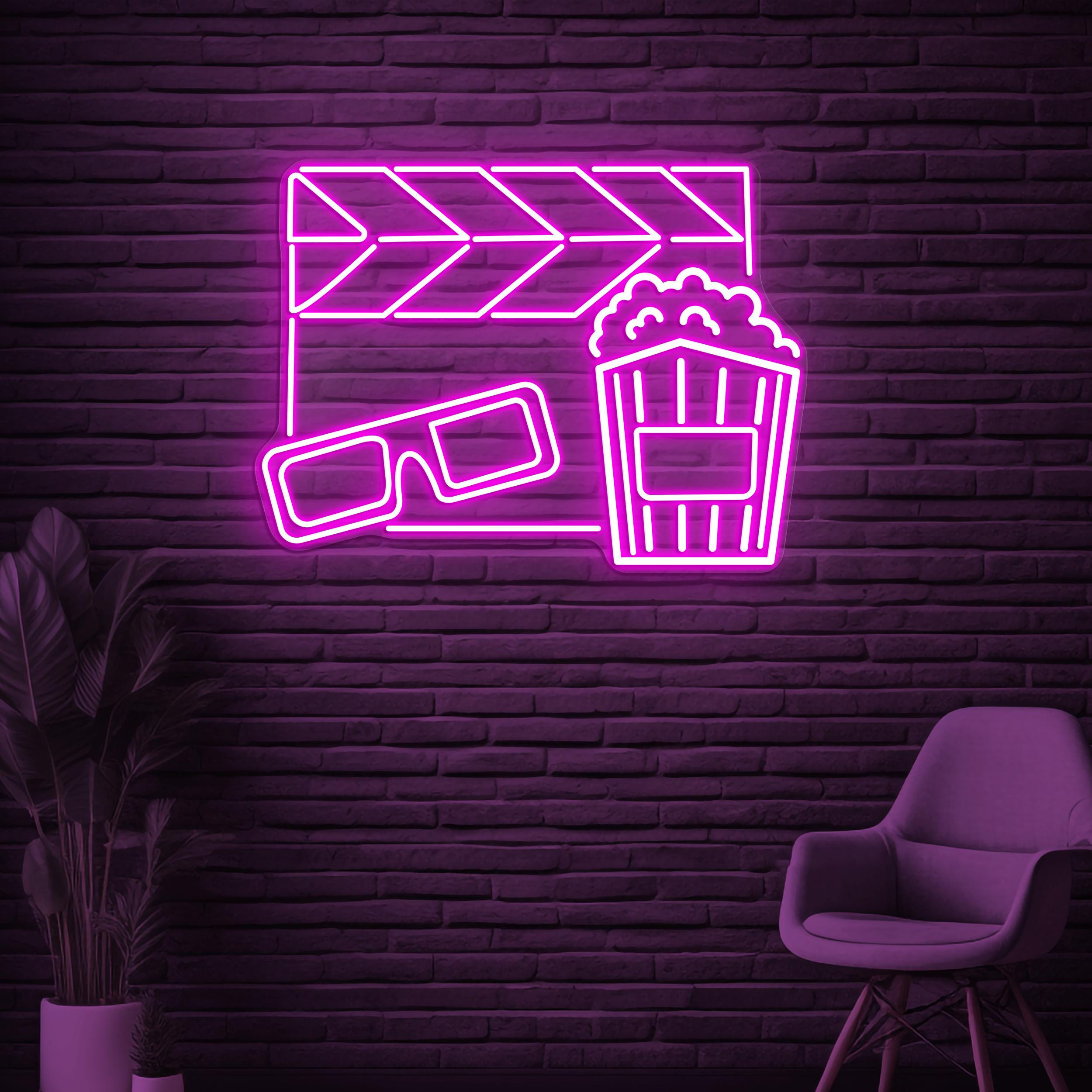 Movie Night Neon Sign, Movie Night LED Light, Cinema Room Decor, Movie Neon Art, Cinema Popcorn & Glasses Sign, Movie Lover Gift, Cinema Art