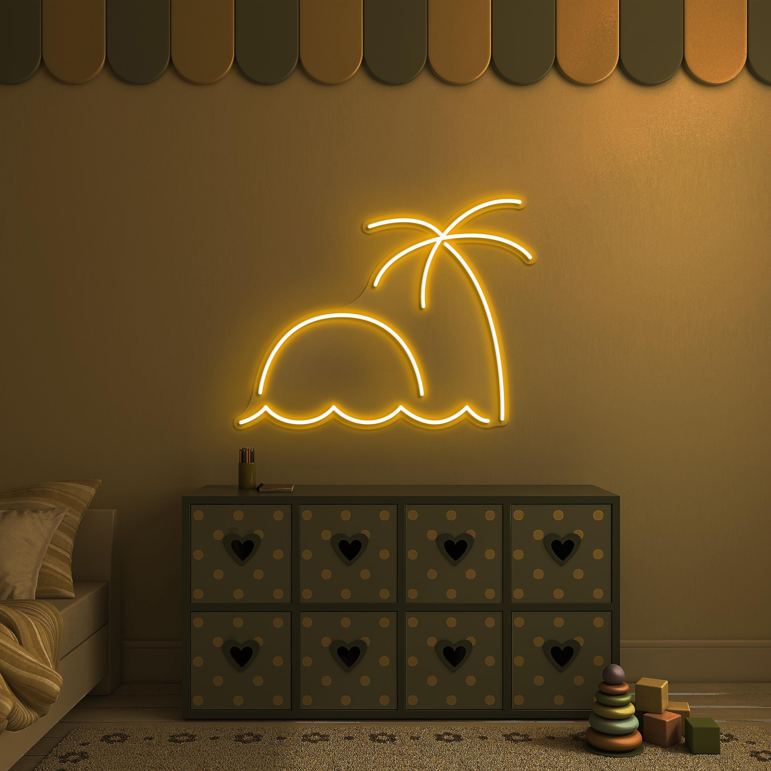 Beach Sunset Neon Sign, Beach Sunset LED Light, Ocean Waves Wall Decor, Beach & Tree Sunset Sign for Home, Beach Bar Decor, Beach Lover