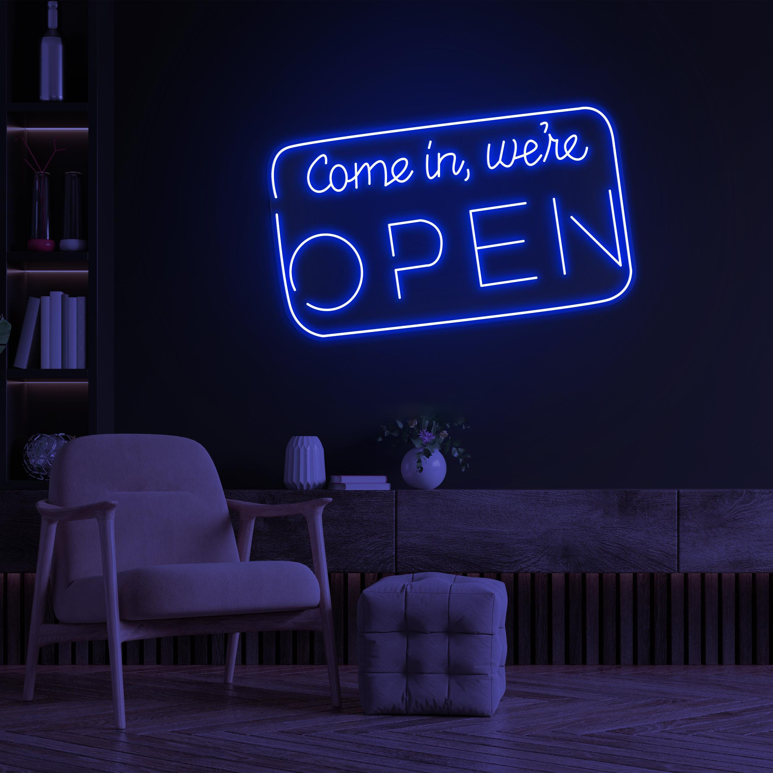 Come in We're Open Neon Sign, Come in We're Open LED Light, Hanging Open Sign, Custom Open Sign, Business Logo, Decor for Cafe, Bar, Shops