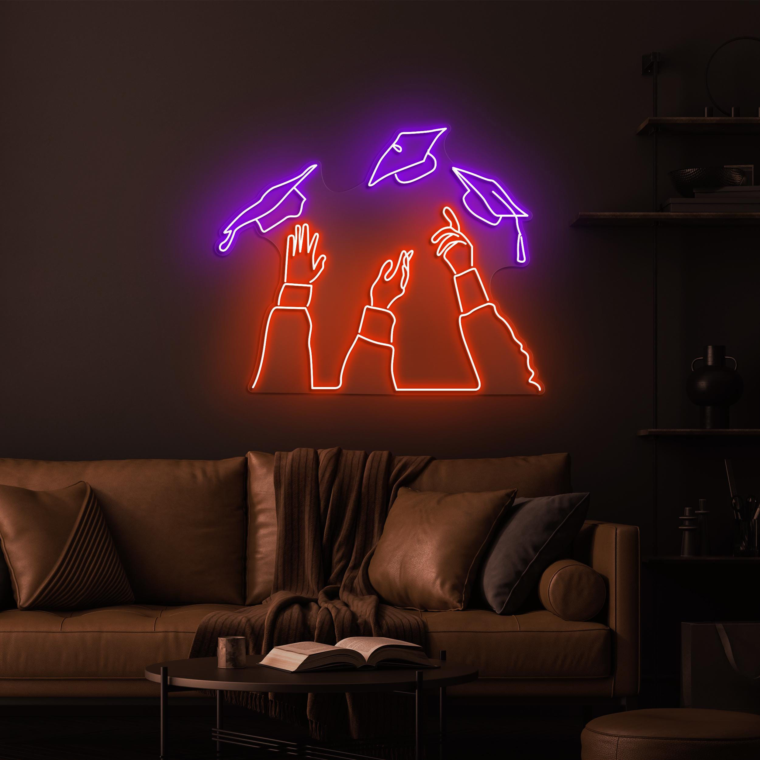Graduation Caps Neon Sign, Graduation Caps LED Light, Graduation Cap Wall Art, Hand Throwing Caps Decor, Convocation Gift, Prom Neon Sign