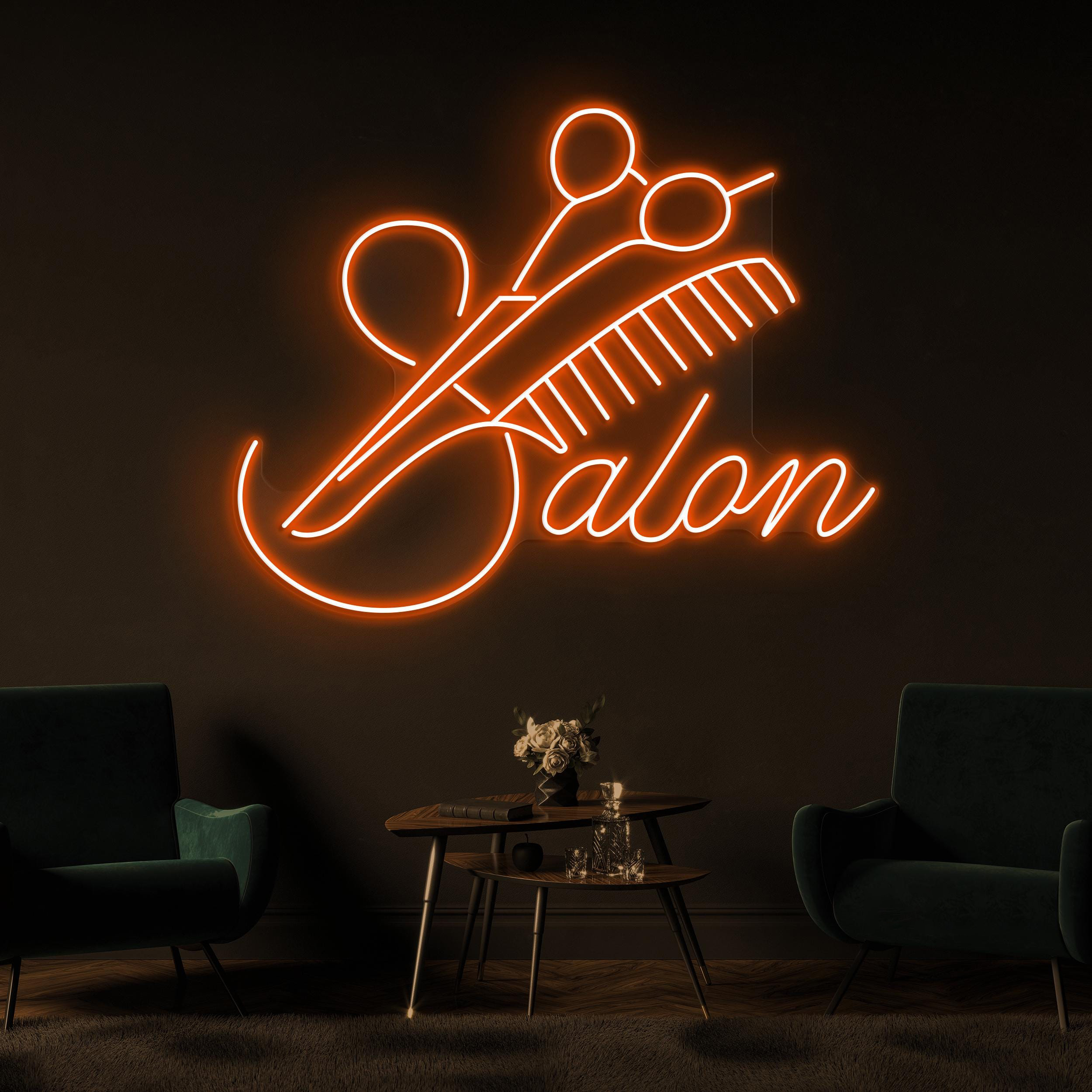 Salon Neon Sign, Salon LED Light, Scissors and Comb Wall Decor, Hairdressing Tools Wall Art, Barber Shop Wall Decor, Hair Salon Business Art