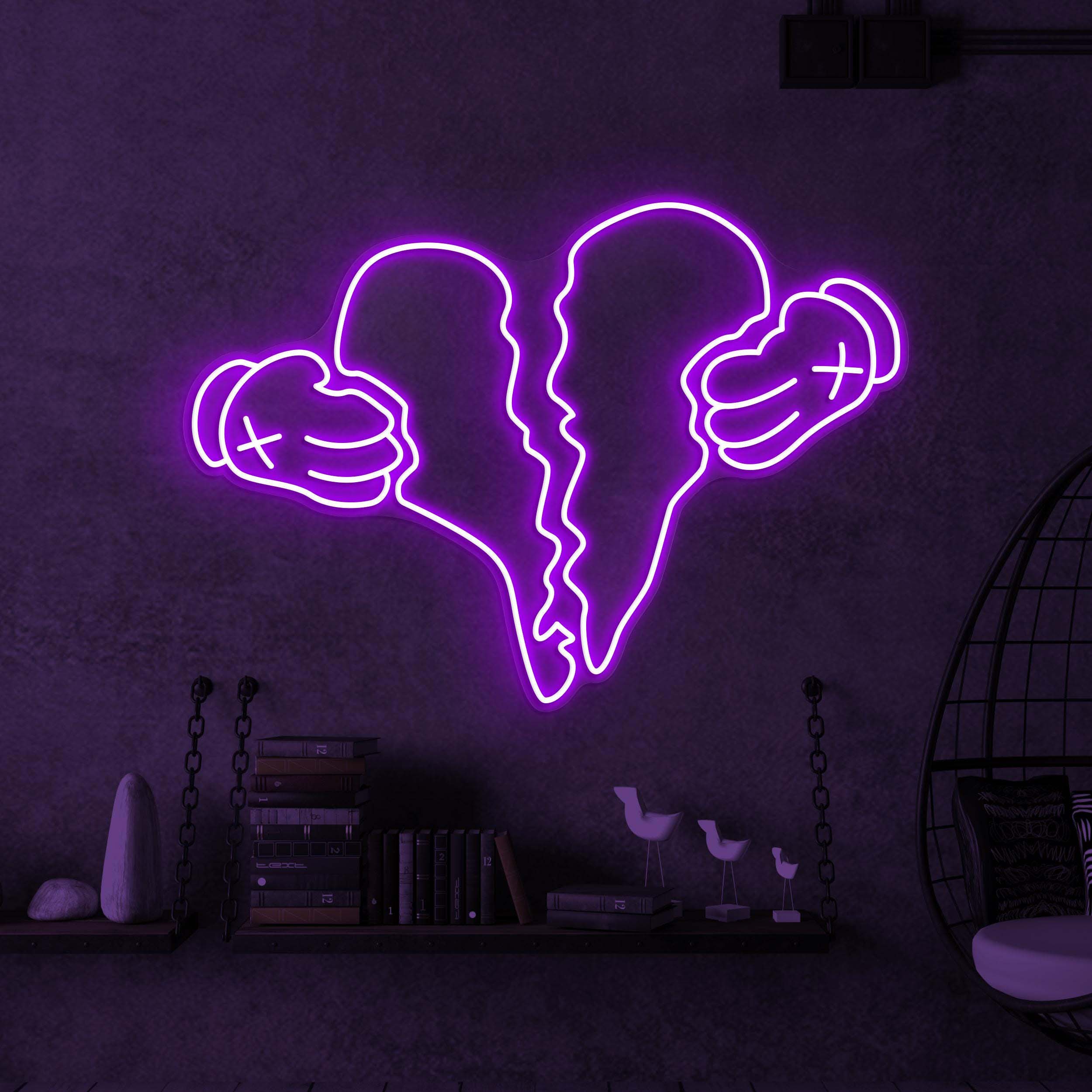 Broken Heart Neon Sign, Broken Heart LED Light, Heartbreak Wall Decor, Gloves Break Heart Neon Sign, Couple Neon Art, Valentine's Day Decor