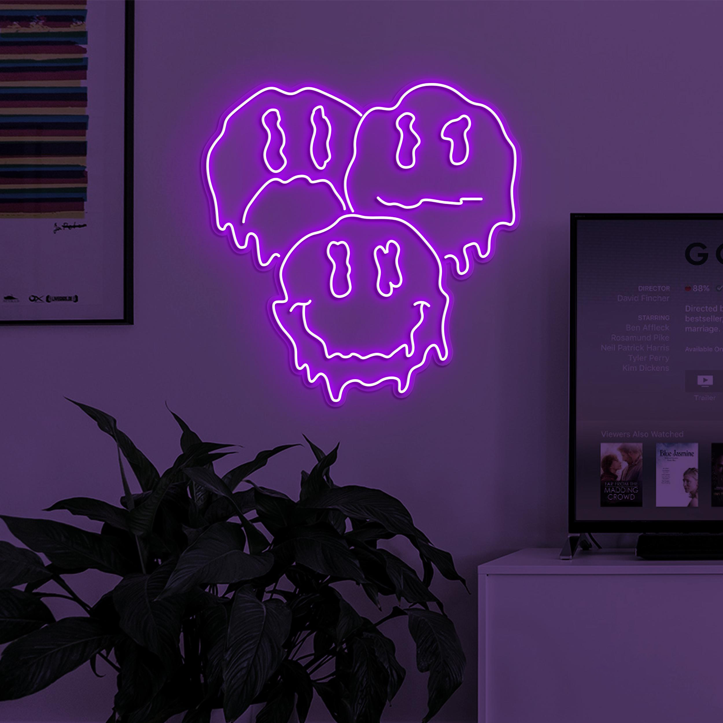 Melting Smiley Emoji Neon Sign, Three Drippy Emoji LED Light, Cute Dripping Emoji Wall Decor, Kids Room Art, Personalized Gift, Emoji Lover