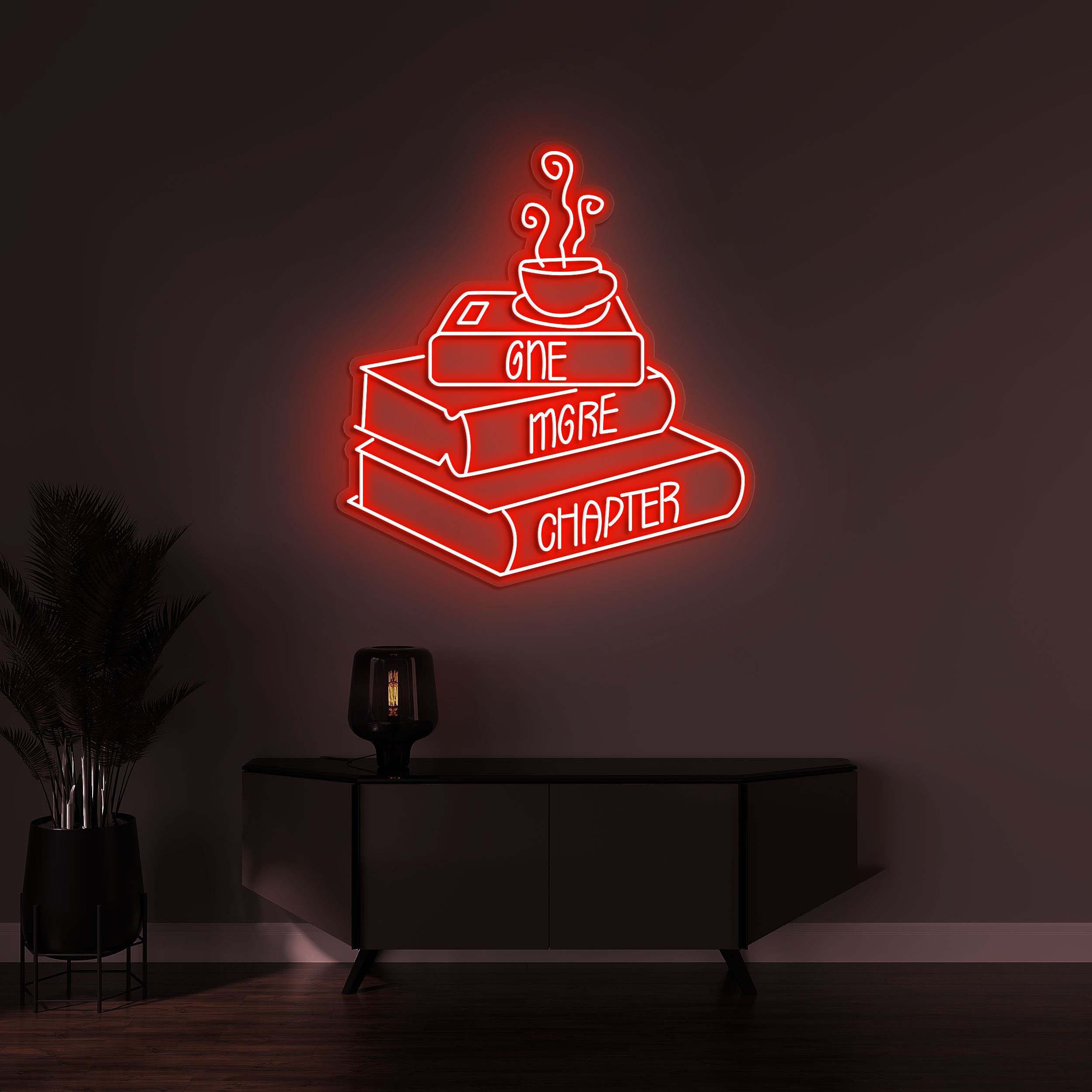 One More Chapter Neon Sign, Books Neon Sign, Coffee and Bookworm Neon Light, Room Decor for Libraries and Bookworms, Gift for Book Lovers