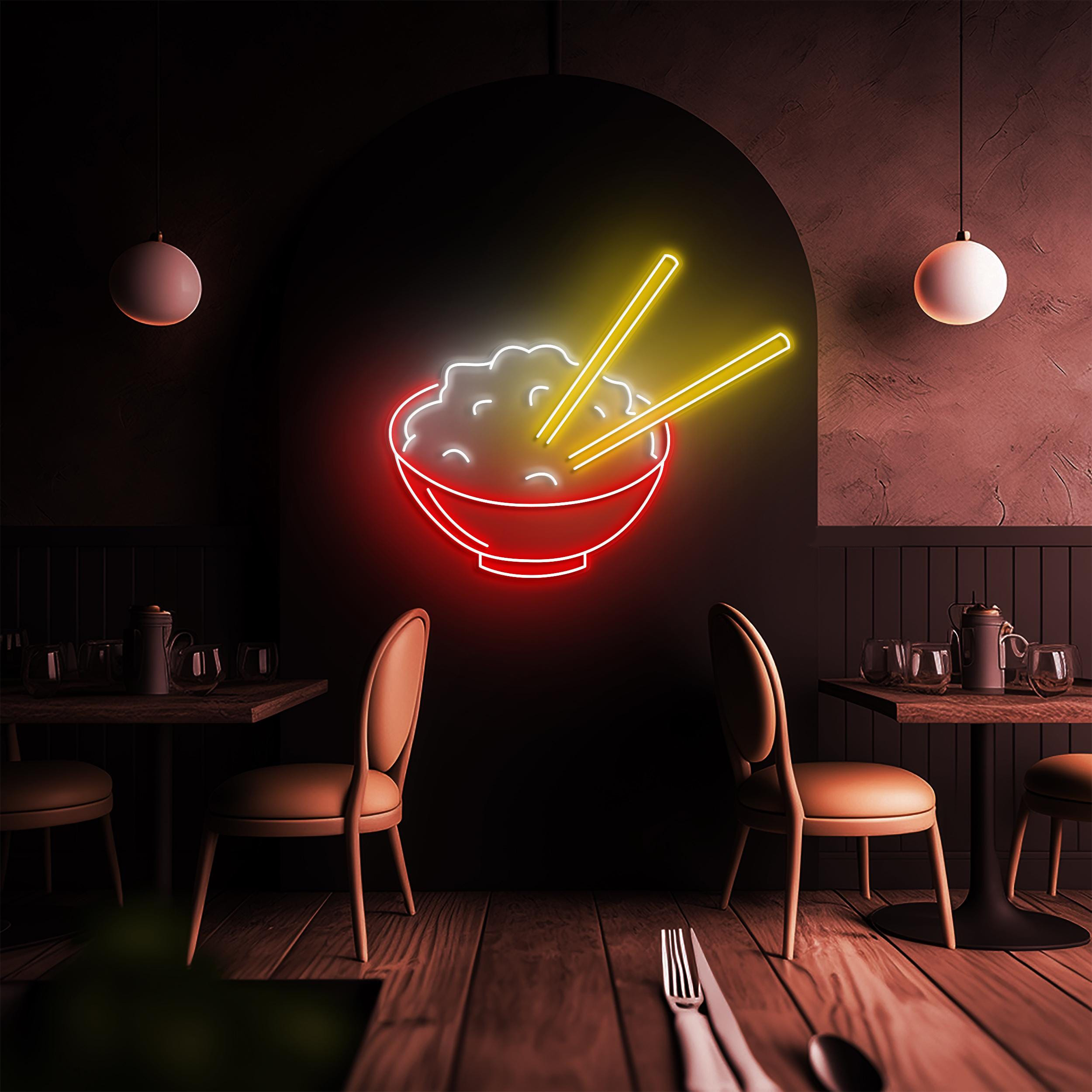 Rice Bowl Neon Sign, Rice Bowl LED Light, Asian Food LED Neon Art, Home Wall Decor, Kitchen Wall decor, Restaurant Wall Decor, Food Lover